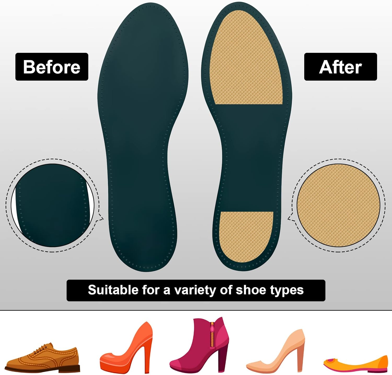 Timtin 9 Pcs Shoe Sole Protectors Self Adhesive Nonslip Pads anti Slip Shoe Grip Sticker for High Heels, Rubber Silicone Resistant High Heels (5.1 X 3.15 X 0.04 Inch), White, 5.1 X 3.15 X 0.04 Inch image number 2