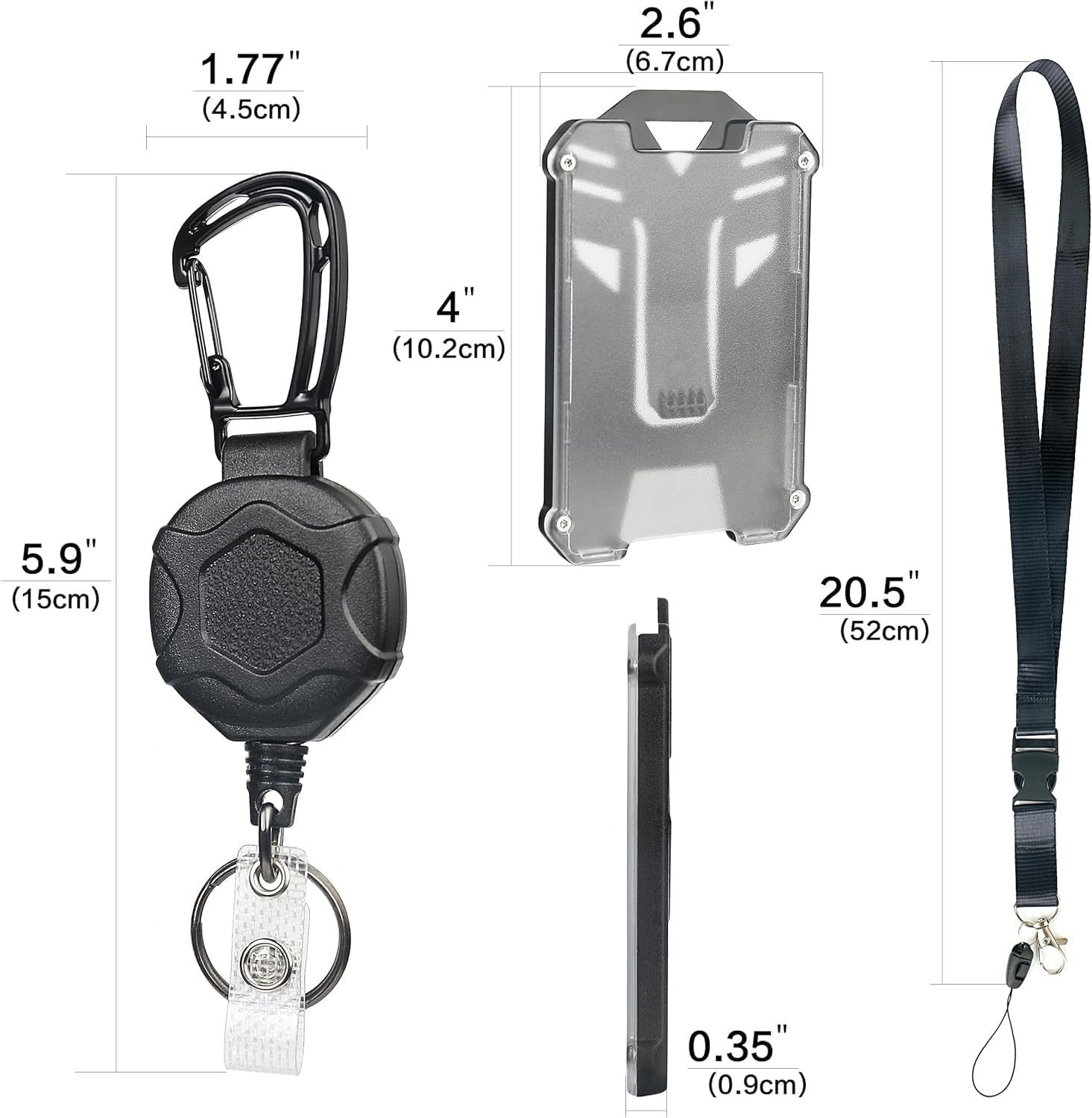 2 Pack Heavy Duty Retractable Badge Reel ID Badge Holder with Breakaway Lanyard Retractable Key Chain Carabiner with ID Cards Holder Cool Tactical ID Holder with Clip image number 2
