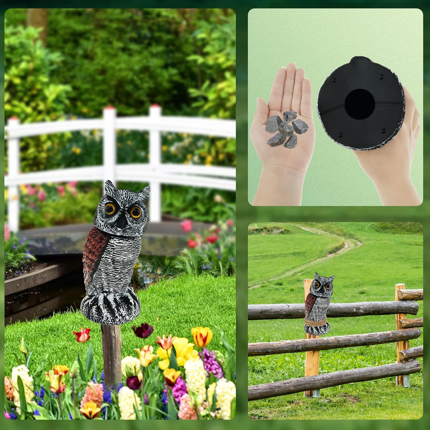 Fake Owl Decoy, Simulation Owl Bird Deterrent with 360&deg; Swivel Head, Scare Birds Plastic Fake Owls Scarecrow to Frighten Birds for Garden Indoor Outdoor, Pest Repellent (2PCS) image number 3
