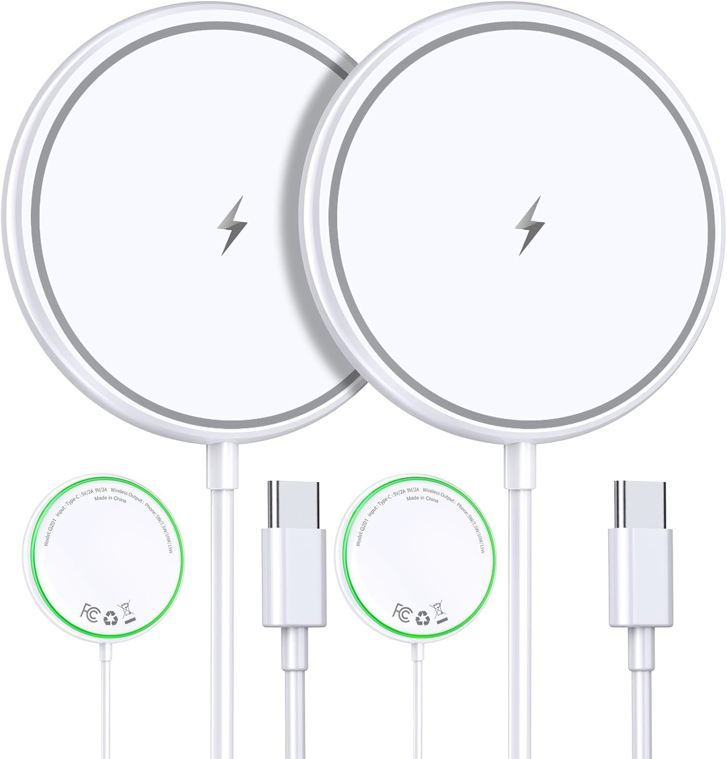 Magnetic Wireless Charger 15W Mag-Safe Charger for Phone 16 Pro Max/16 Pro/16 Plus/16/15/14/13/12 Series 2 Pack Magnet Wireless Charging Station/Pad with Sleep-Friendly Light for Airpods 3/2/Pro