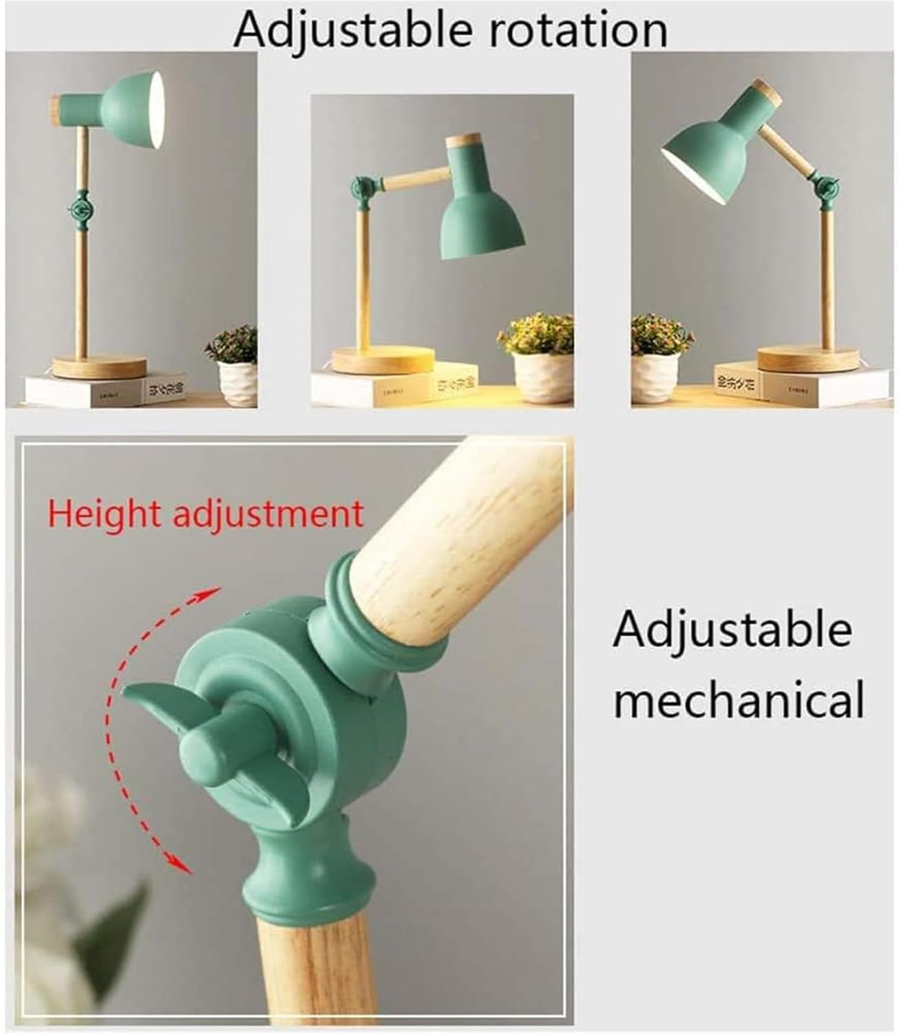 Desk Lamp E27 Wood Adjustable Angle with Metal Shade Table Lamp Modern with 3 Colors Dimmable Switch Bedside Lamps Eye Protection Simple Reading Lamp for Office Study Room Bedroom Living Room (White) - Grey image number 5