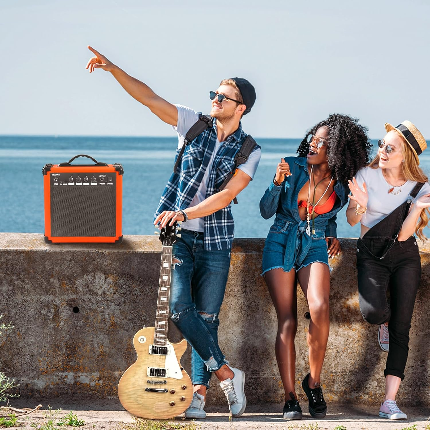 CXLWZ Electric Guitar Amp 20 Watt Amplifier Portable Amp with Headphone Input Gain Powe Including Professional Noise Reduction Cable （Orange）