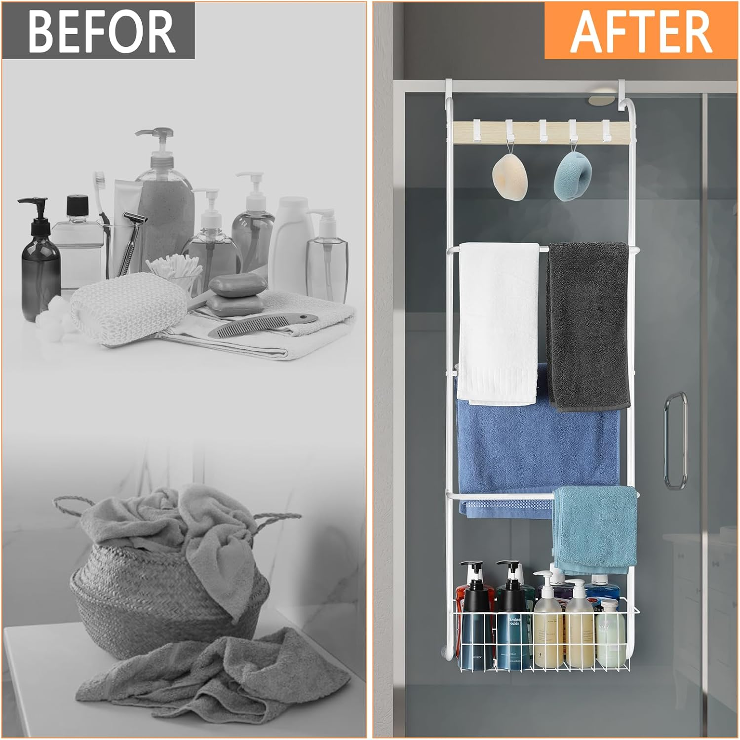 Over the Door Towel Rack, 5-Tier Towel Racks for Bathroom Door Hanging, White over Door Towel Bar Rack, Door Blanket Holder for Clothes, Washcloths,Hand Towels, over the Door Bathroom Organizer image number 2