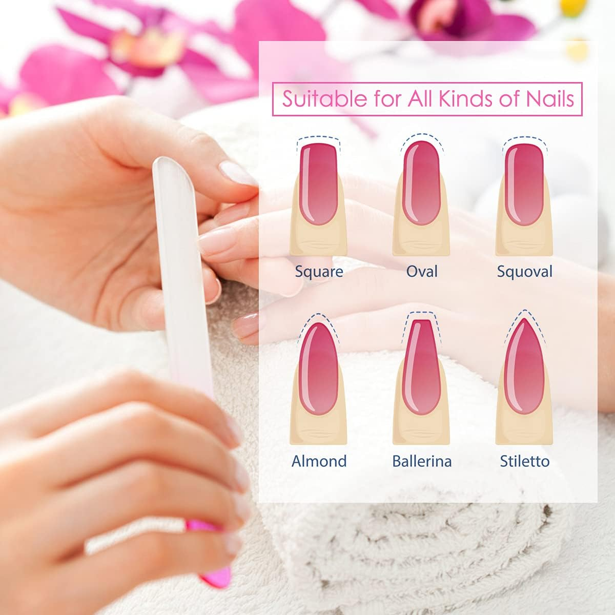 URAQT Premium Crystal Glass Nail File Set, 3 Piece Professional Nail Care Set, Double Sided Emery Board, Manicure Pedicure Tools, Nail Strengthener, Buffer - A-Grey image number 5