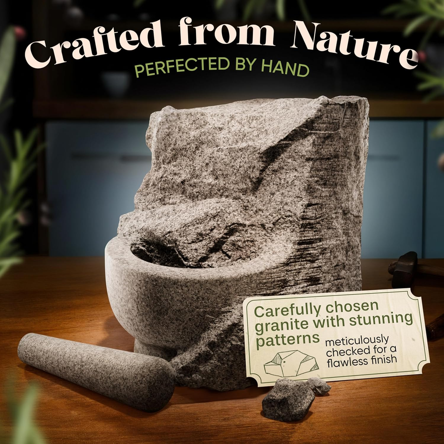 Chefsofi Mortar and Pestle Set - Black Polished Exterior - Standard 6 Inch - 2 Cup Capacity