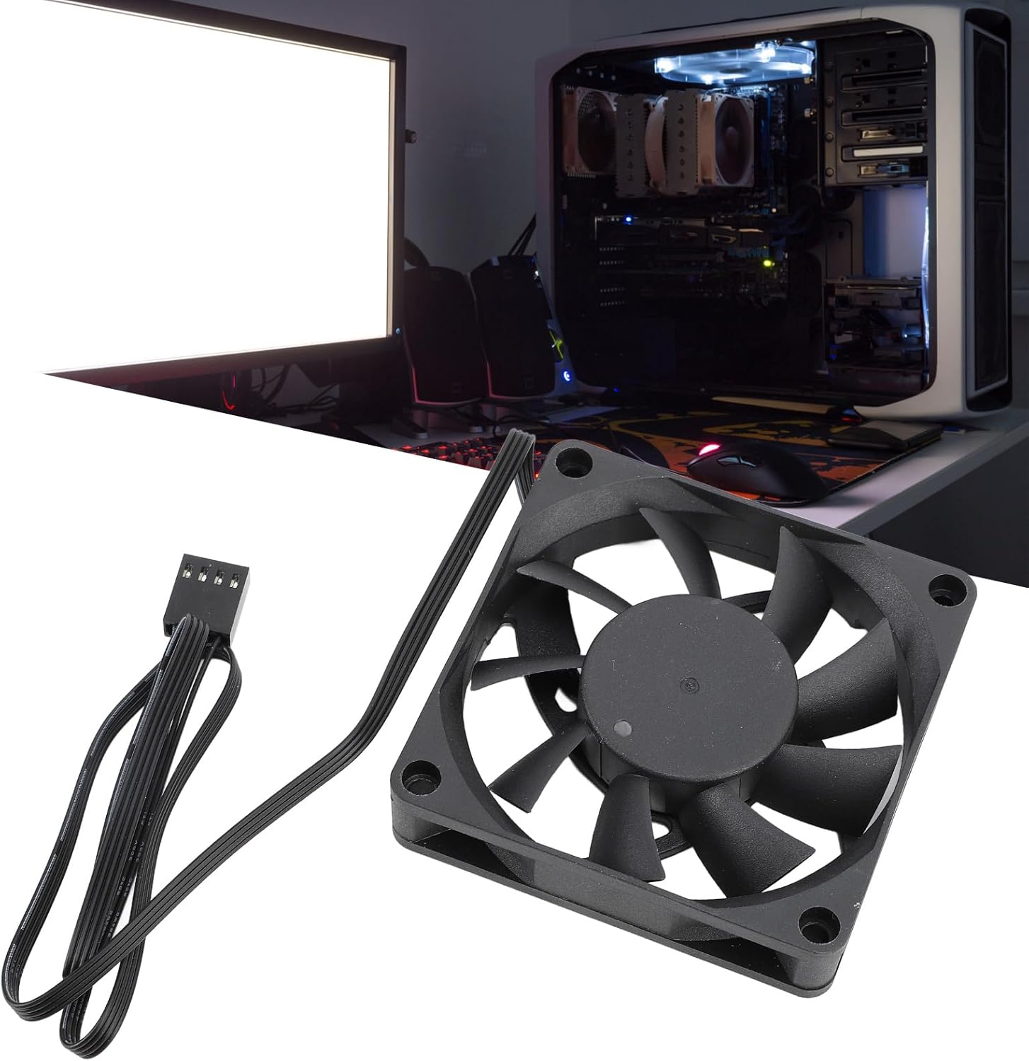 70Mm Case Fan with Dual Ball, Cooling Fan, High Performance Cooling Fan Speed up to 2500RPM 7 Blade, 4 Pin PWM Intelligent Temperature Control image number 1