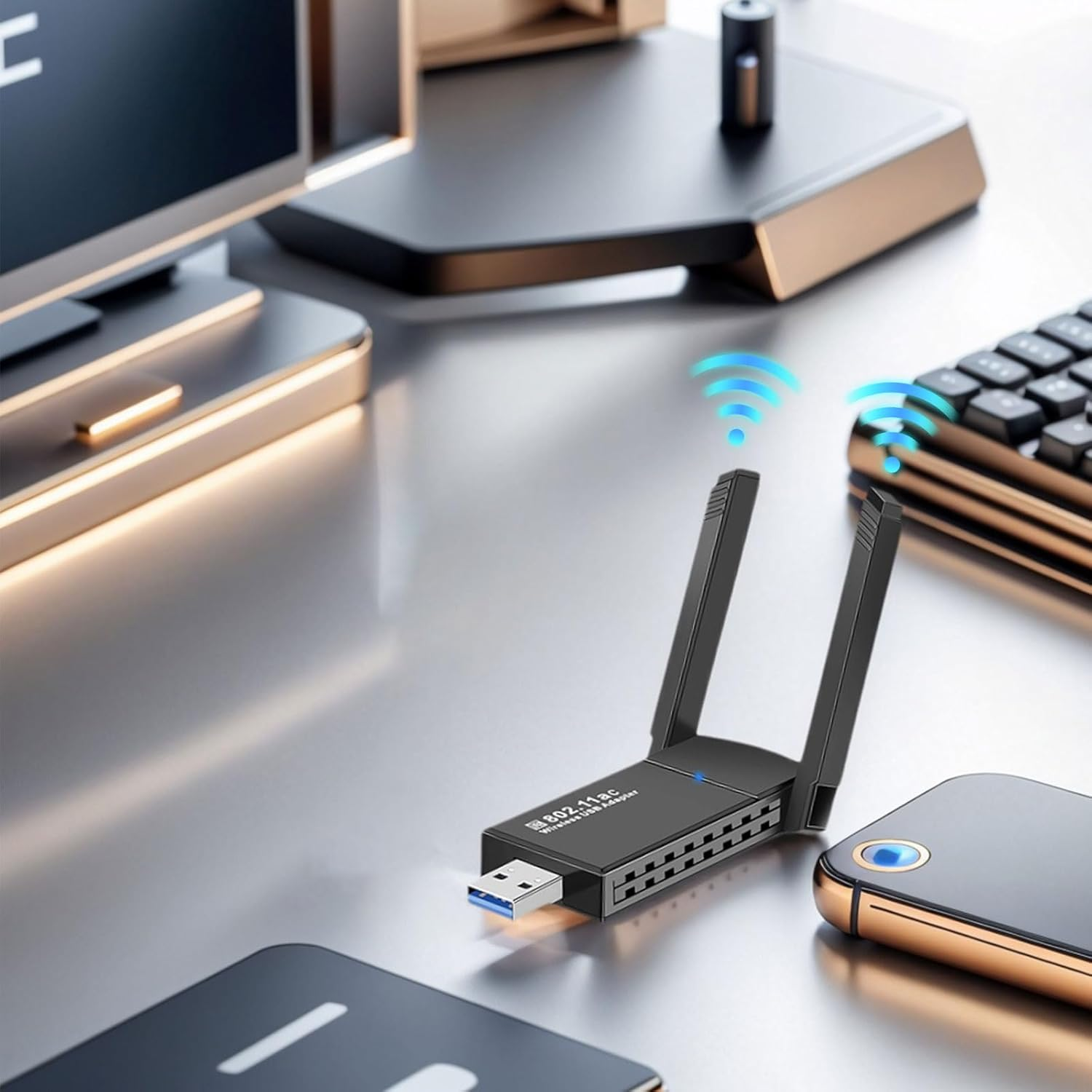 USB Wifi Adapter,1300Mbps Wireless Network Adapter,Dual Band 2.4Ghz/5Ghz,Wifi Adapter,Wifi Dongle,Compatible with Desktop Computers, Laptops image number 3