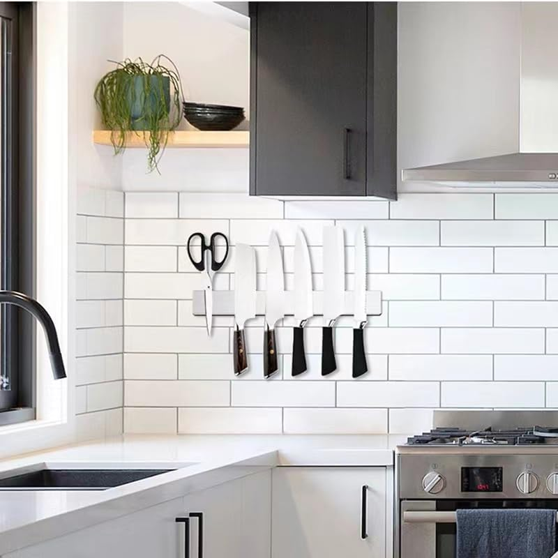 40 CM Self-Adhesive Magnetic Knife Holder, Heavy Duty Kitchen Knife Magnetic Strip for Fridge,Magnetic Knife Holder for Wall No Screws,No Drill Required,Easy to Install (Stainless Steel-40) image number 5