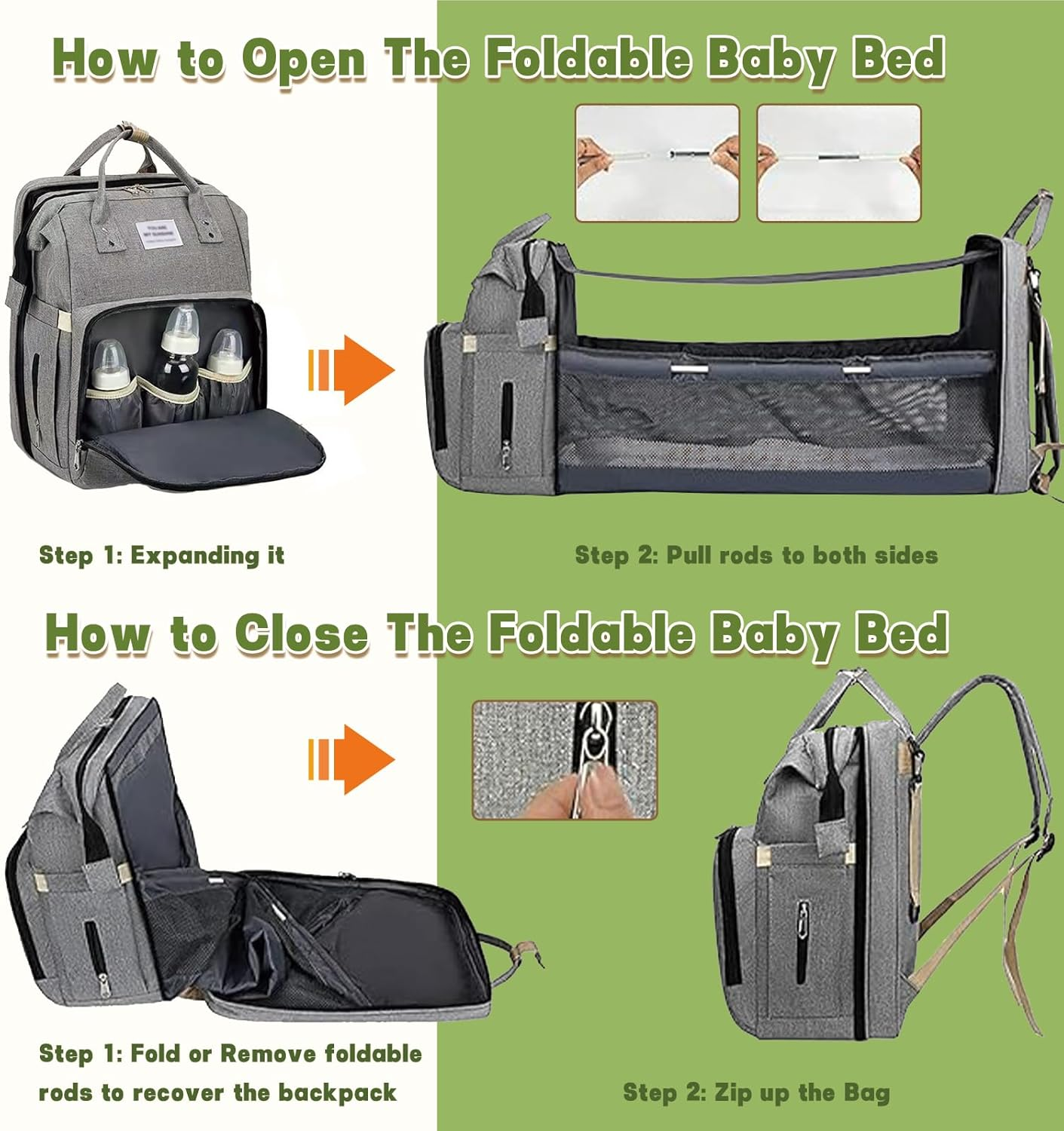 Nappy Bag - Baby Diaper Bag with Changing Pad, USB Charging, Mosquito Net, Sunshade, 35L Large Waterproof Diaper Backpack for Mom Dad