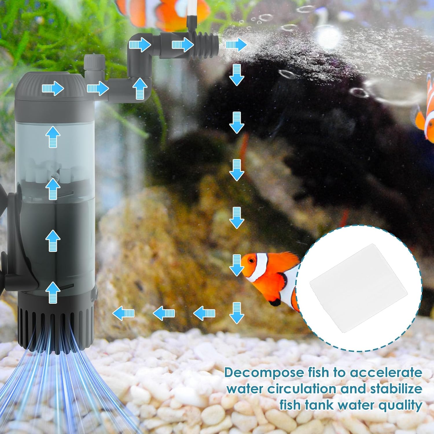 Submersible Fish Tank Internal Filter, Aquarium Filter with 2 Stage Filtration Submersible Filtration System, Aquarium Filter with Water Pump for up to 300L Fish and Turtle Tank image number 1