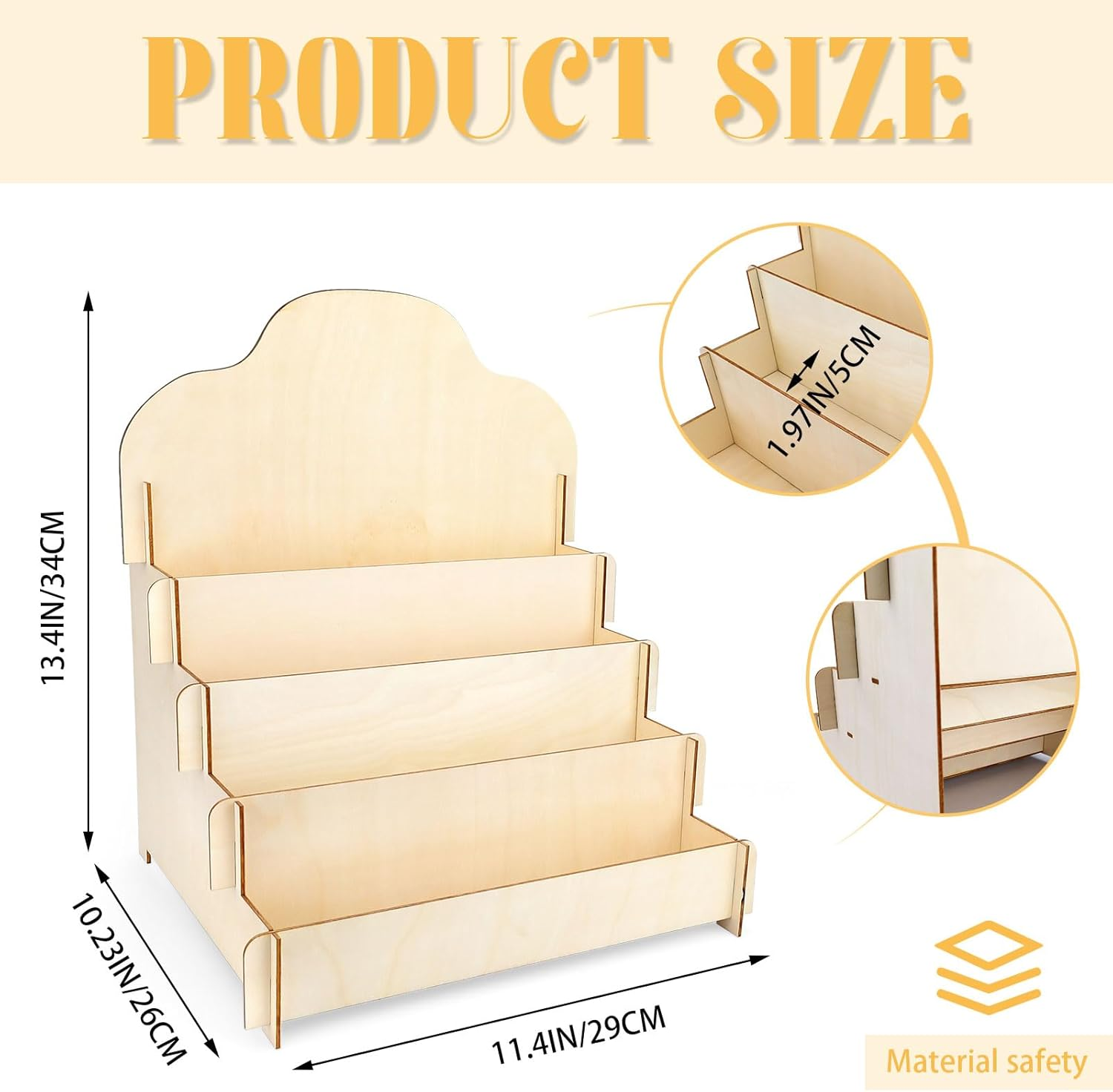 Greeting Card Display Stand 4-Tiered, Postcard Display Stand, Stickers Display Stand for Vendors, Wooden Card Display Rack for Collector, Pictures, Brochure image number 6