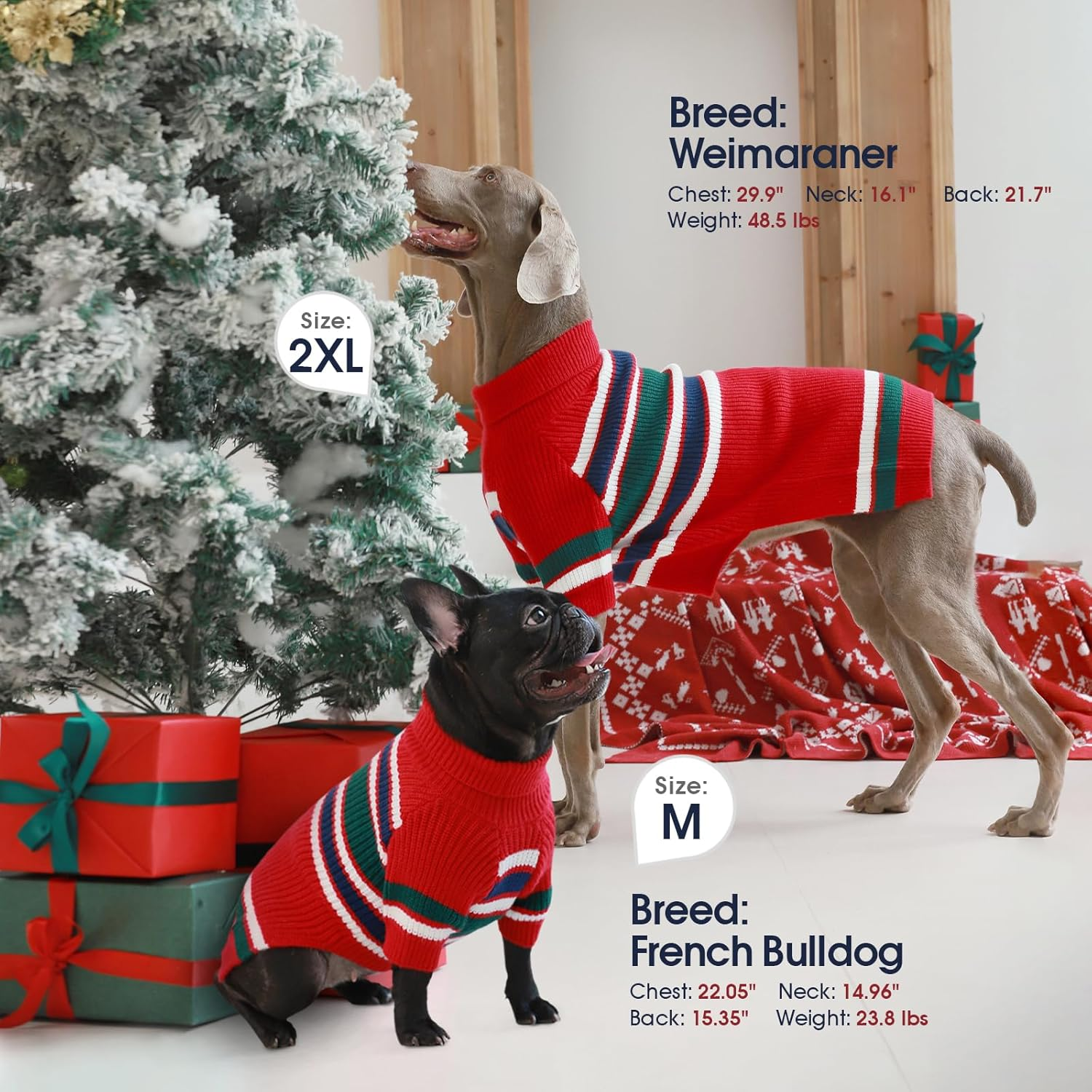 Iecoii XXL Dog Sweaters - Turtleneck Pullover for Extra Large Dogs, Holiday Christmas Dog Sweatshirt for Pitbull, Border Collie, Red image number 1
