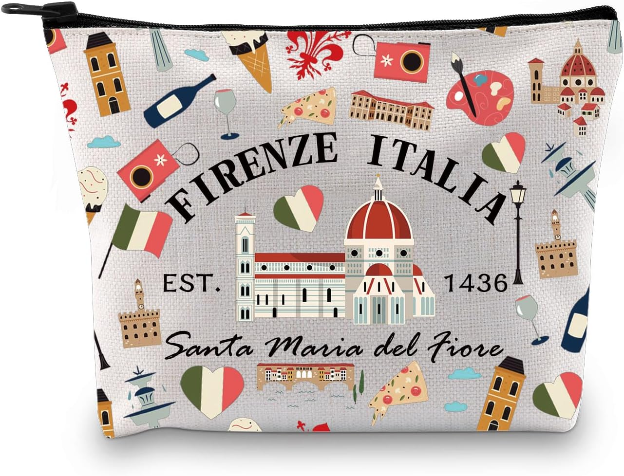 Zuo Bao Firenze Italia Florence Italy Makeup Bag Italian European Vacation Roma Italia Gift Florence Dome Fleur De Lis Cosmetic Bag, FIRENZE image number 5