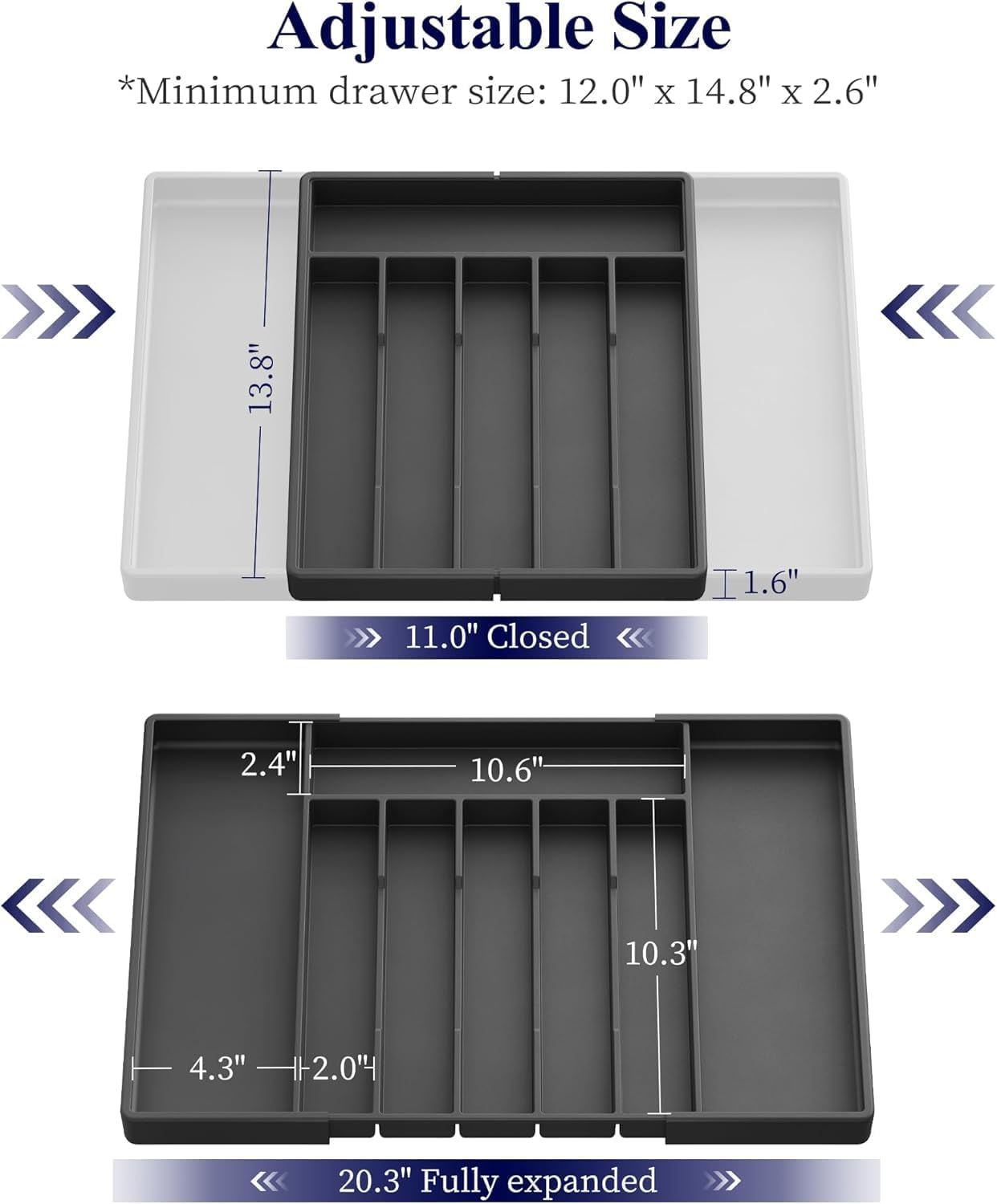 Cutlery Drawer Organiser with 8 Compartments Expandable Kitchen Drawer Organizer, Adjustable Utensil Holder, Cutlery Tray Drawer Dividers for Kitchen Flatwarefor Silverware, Flatware, Knives image number 3
