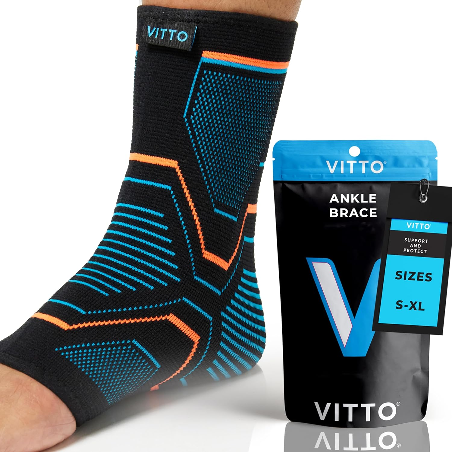 VITTO Ankle Brace for Sprained Ankle - Ankle Support for Arthritis, Joint Pain, Strains, Injury, Recovery, Rehab, Sports - Multi Zone Compression Sleeve (Sleeve, L) image number 4