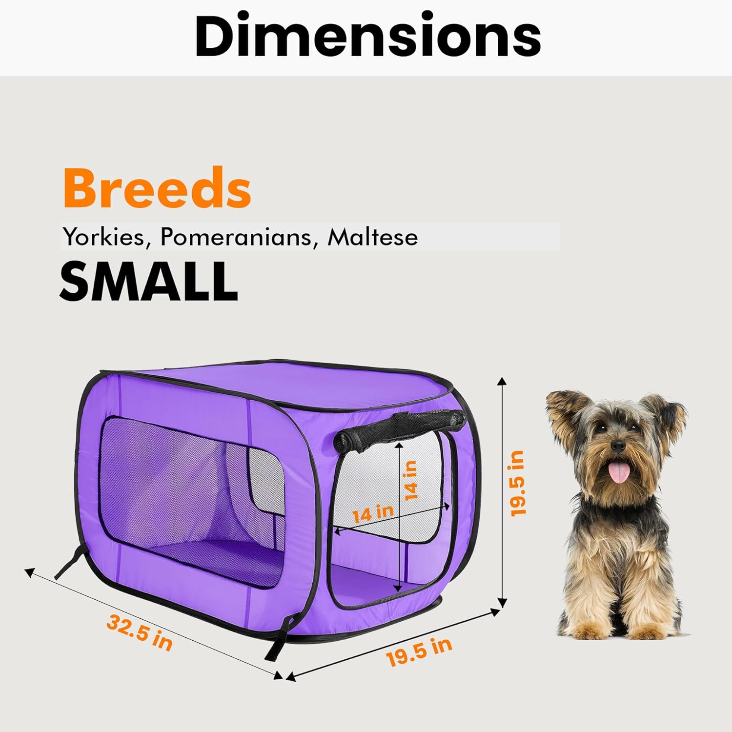 Beatrice Home Fashions Portable, Collapsible, Pop up Travel Pet Kennel, 32.5" L X 19" W X 18" H, Purple