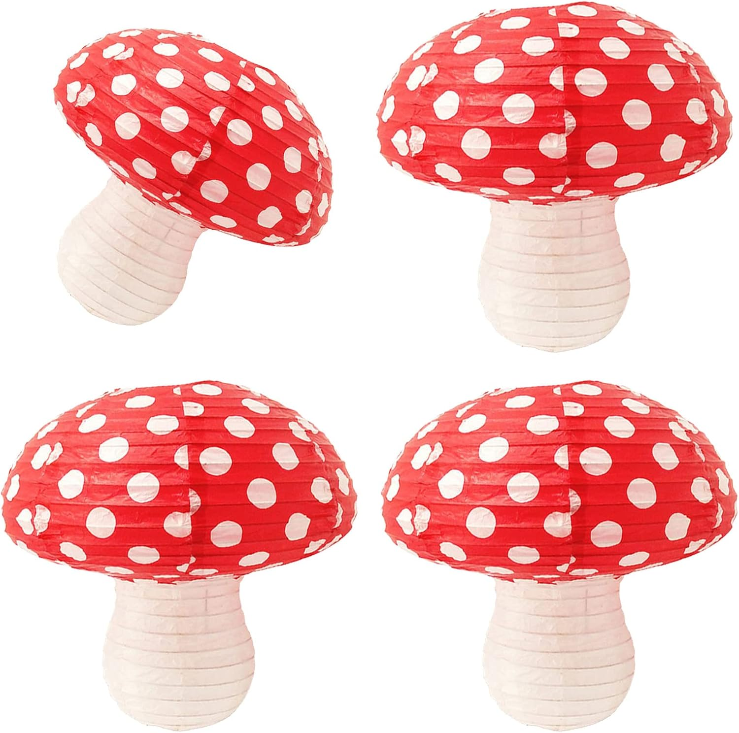 4Pcs Mushroom Shaped Paper Lanterns Hanging Mushroom Decoration Birthday Party Decor Cute Decoration for Jungle Wonderland Theme Party Garden Wedding Kids Room (Mushroom/Red)
