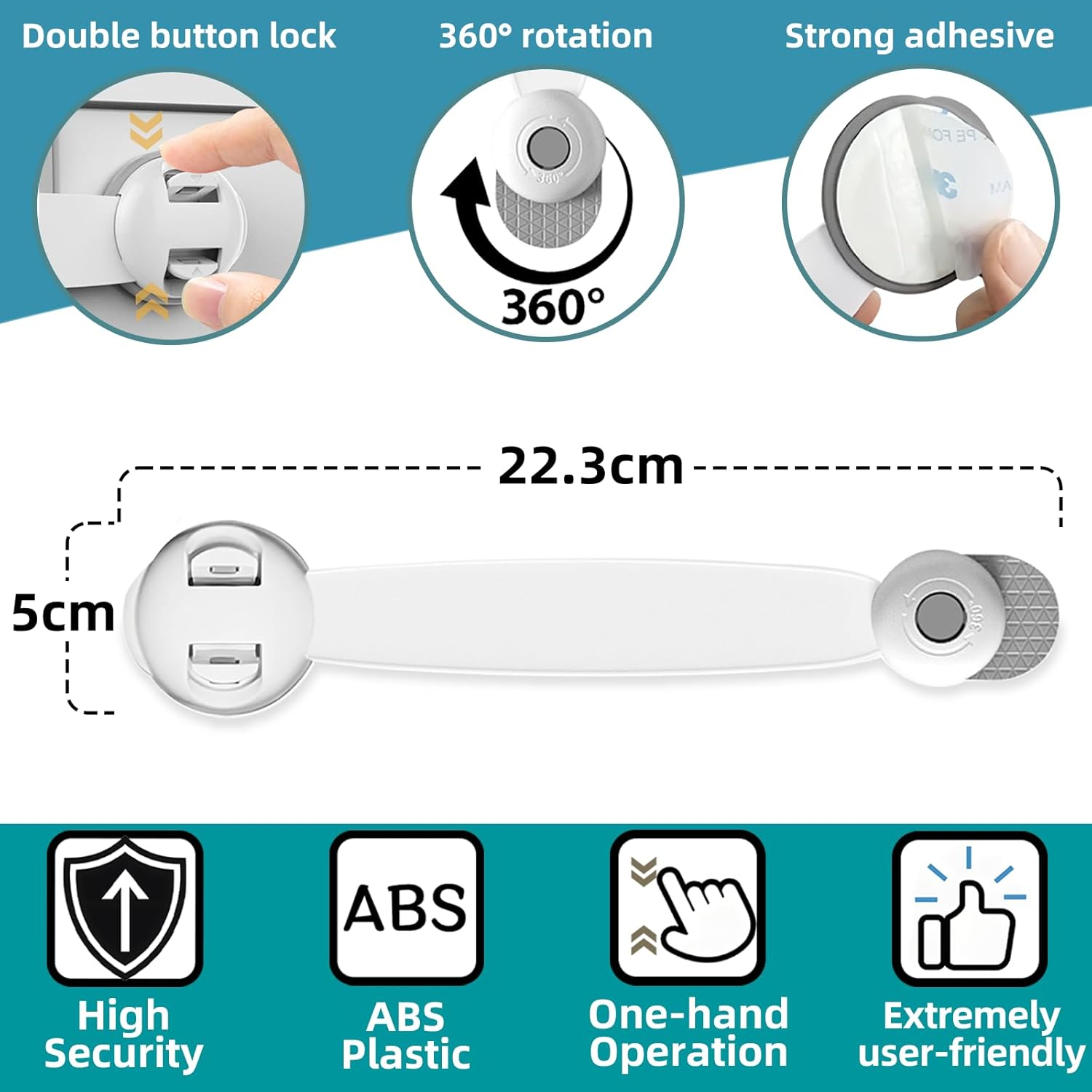 Gautio Child Safety Cabinet Locks, Baby Proof Drawer Strap Locks with Safe Quick & Easy 3M Adhesive, Kid Safety Cupboard Latches for Dishwasher, Fridge, Door, Trash Can, Oven, Toilet Seat, No Tools Need or Drill (2 PCS)