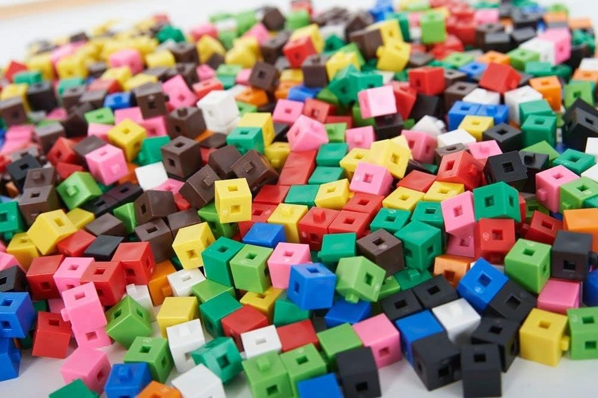 100 X 1Cm Interlocking Cubes & Baseboard (10Cm X 10Cm) - Counting Linking Snap Building Maths Home Early Learning - Extra Boards Available.