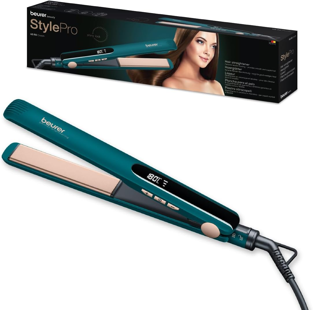 Beurer HS 50 Ocean Hair Straightener, Straightener with Ceramic Keratin Coating for Smooth Hair, LED Display for Temperature Display, Multi-Level Temperature Setting from 120-220&deg;C image number 2