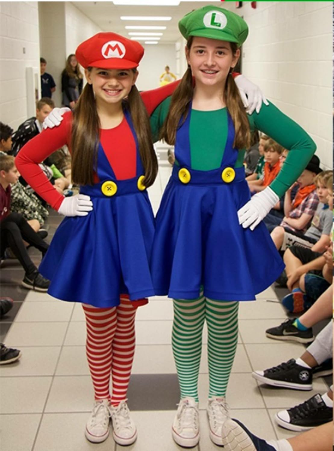 Yaliuliu Mary and Luigi Costume Adult Kids Hat Super Bros Accessories Set for Halloween Cosplay Costume image number 1