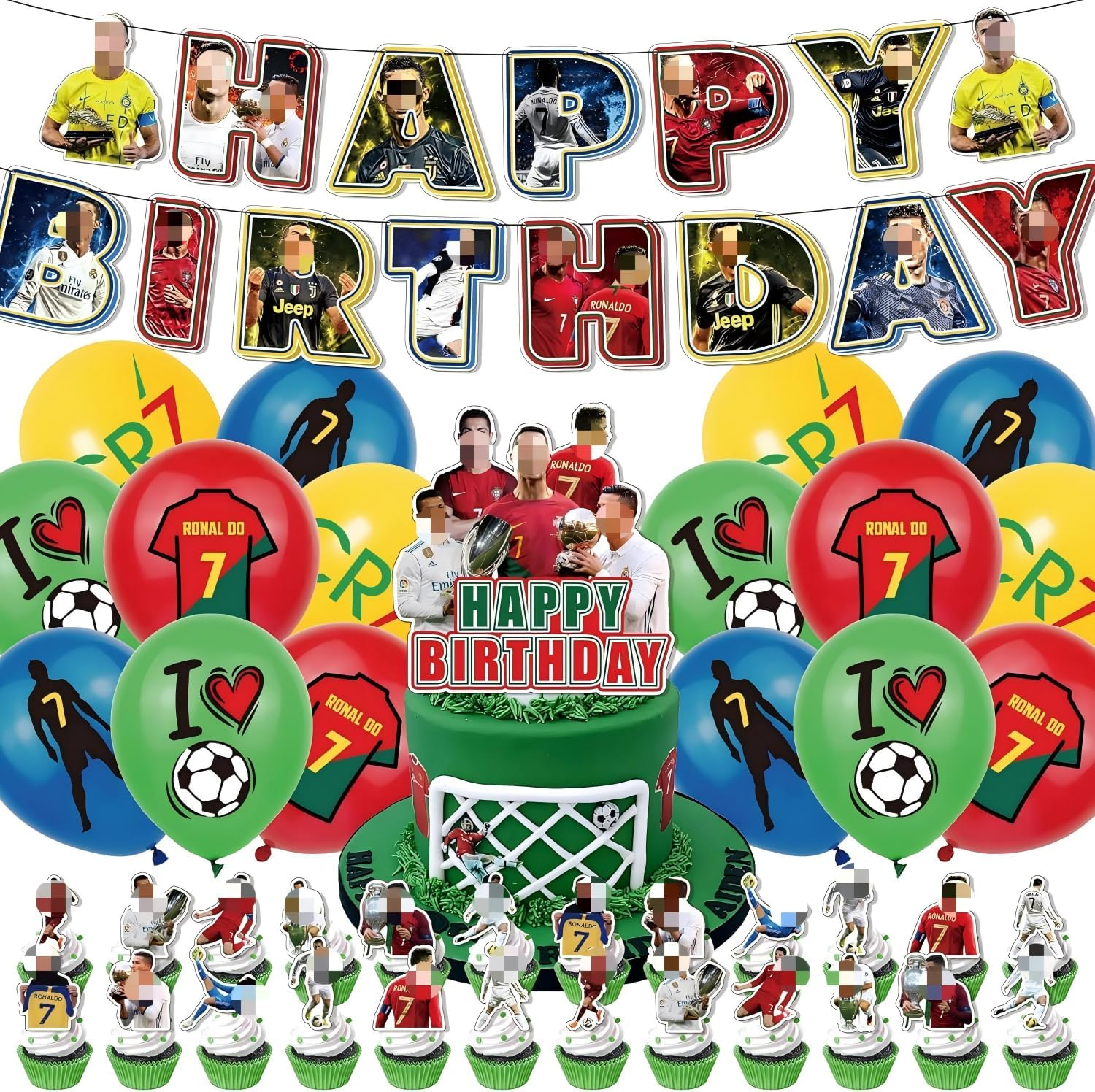 Football Star CR7 Birthday Party Decorations Supplies, Banner, Balloons, Cake Topper, Cupcake Toppers Cake Decorations
