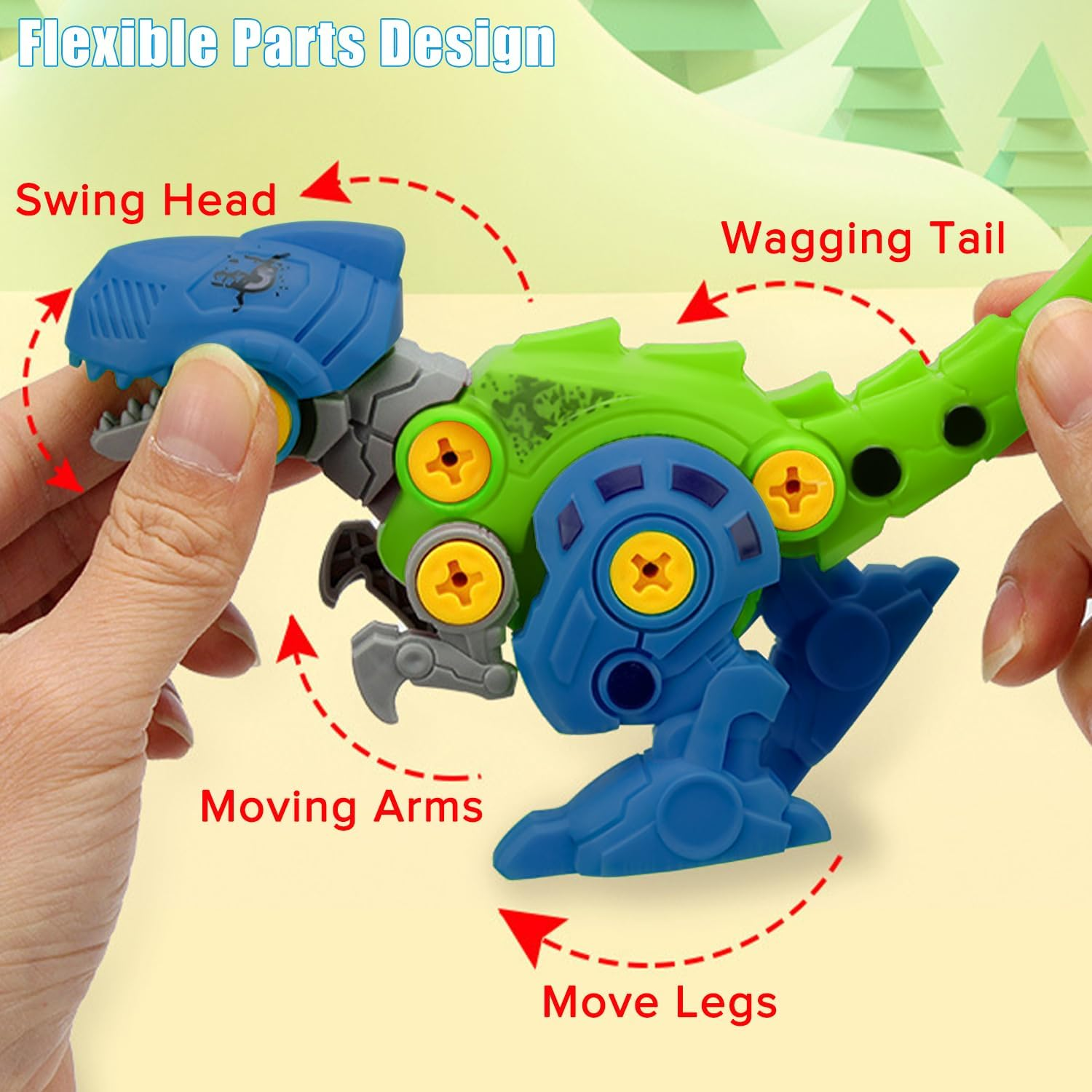 Yakiter 4 Pack Take Apart Dinosaur Toy, Educational Building Dinosaur Toy for 3 4 5 6 7 Year Old Kid Boy Girl, STEM Toy Birthday Gift Children Learning Construction Toy with Hand Drill Tool