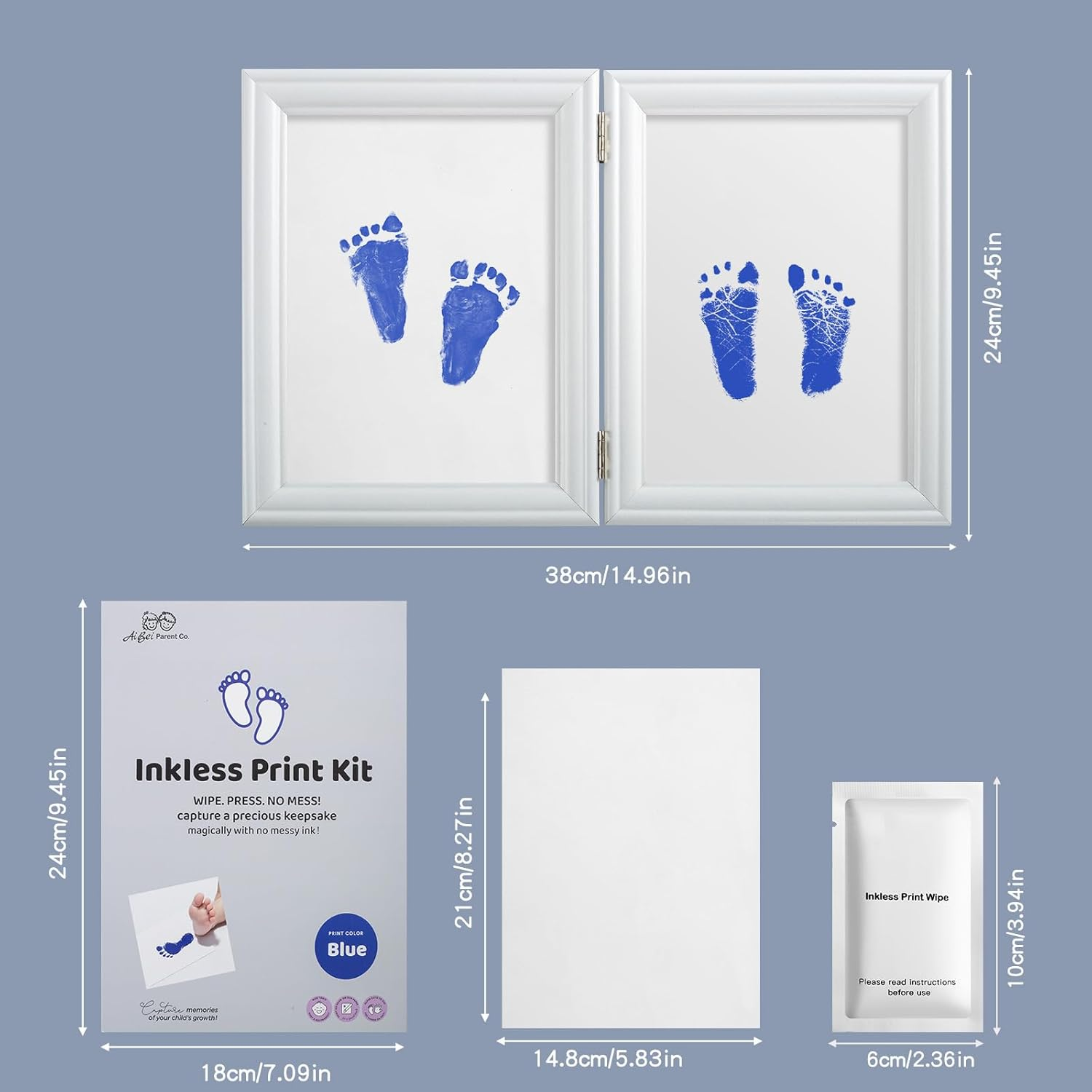 3 PCS Inkless Baby Print Baby Ink Hand and Footprint Kit, Handprint Picture Frame for Newborns Safe Clean Touch Ink Pad for Prints, Best New Mom and Shower Gift, Foot Impression Photo Keepsake for Girls & Boys (Blue) - Red image number 2