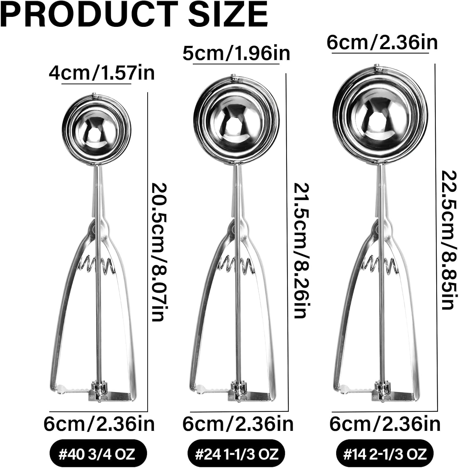 NILLOS Cookie Scoops Set, 3-Piece Ice Cream Scoop Set for Baking Cookie, Ice Cream, Cupcake,Dough Scoop（4 Cm/1.57 In、5 Cm/1.96 In、6 Cm/2.36 In） image number 4