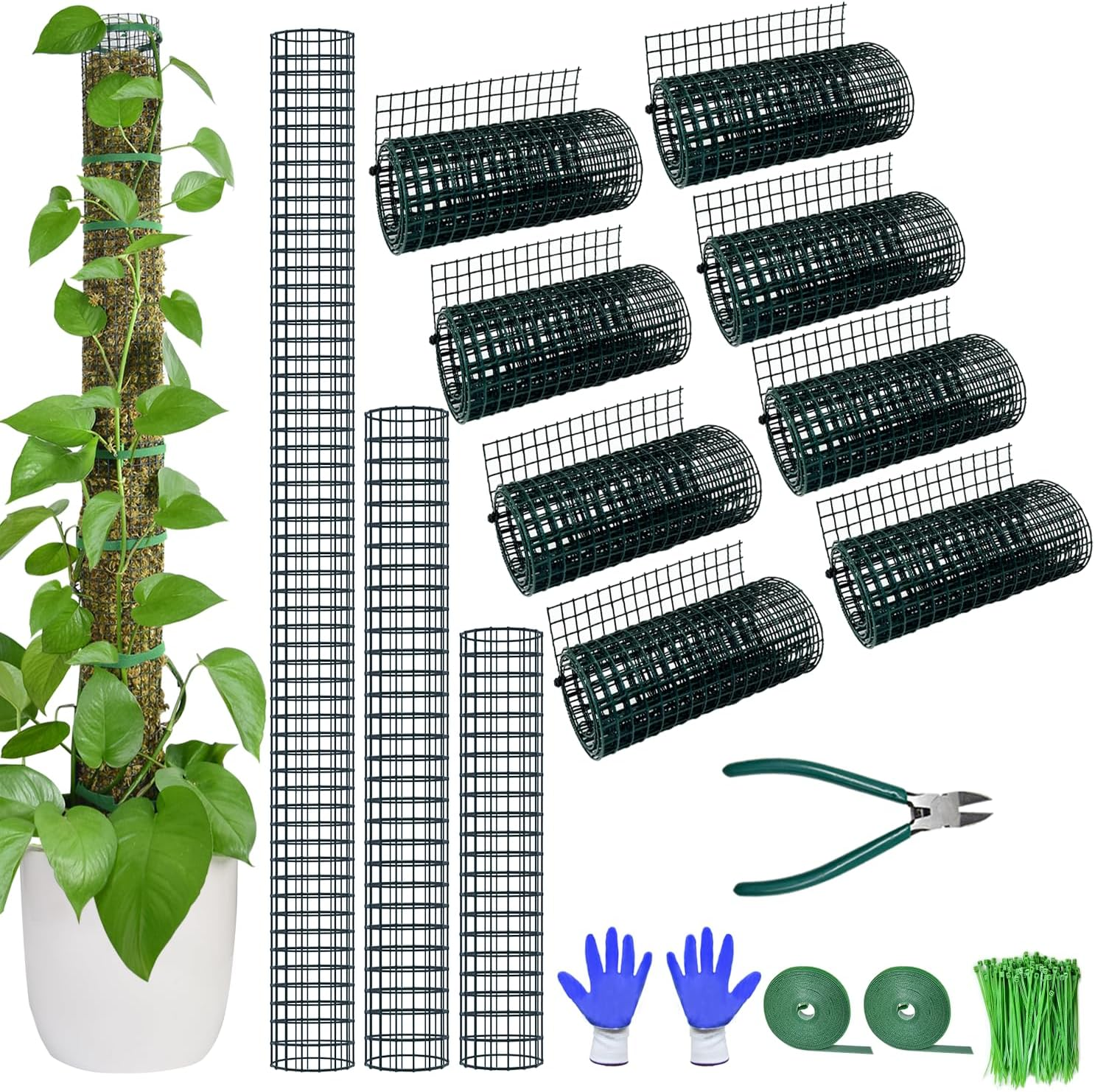 Moss Pole DIY Kit, Moss Pole for Plants Monstera, 8.3In&times;13.2Ft Steel Moss Pole Mesh with Plier, Cable Zip Ties, Max 7Pcs 23" Sphagnum Moss Pole, Mesh Moss Pole with Different Height