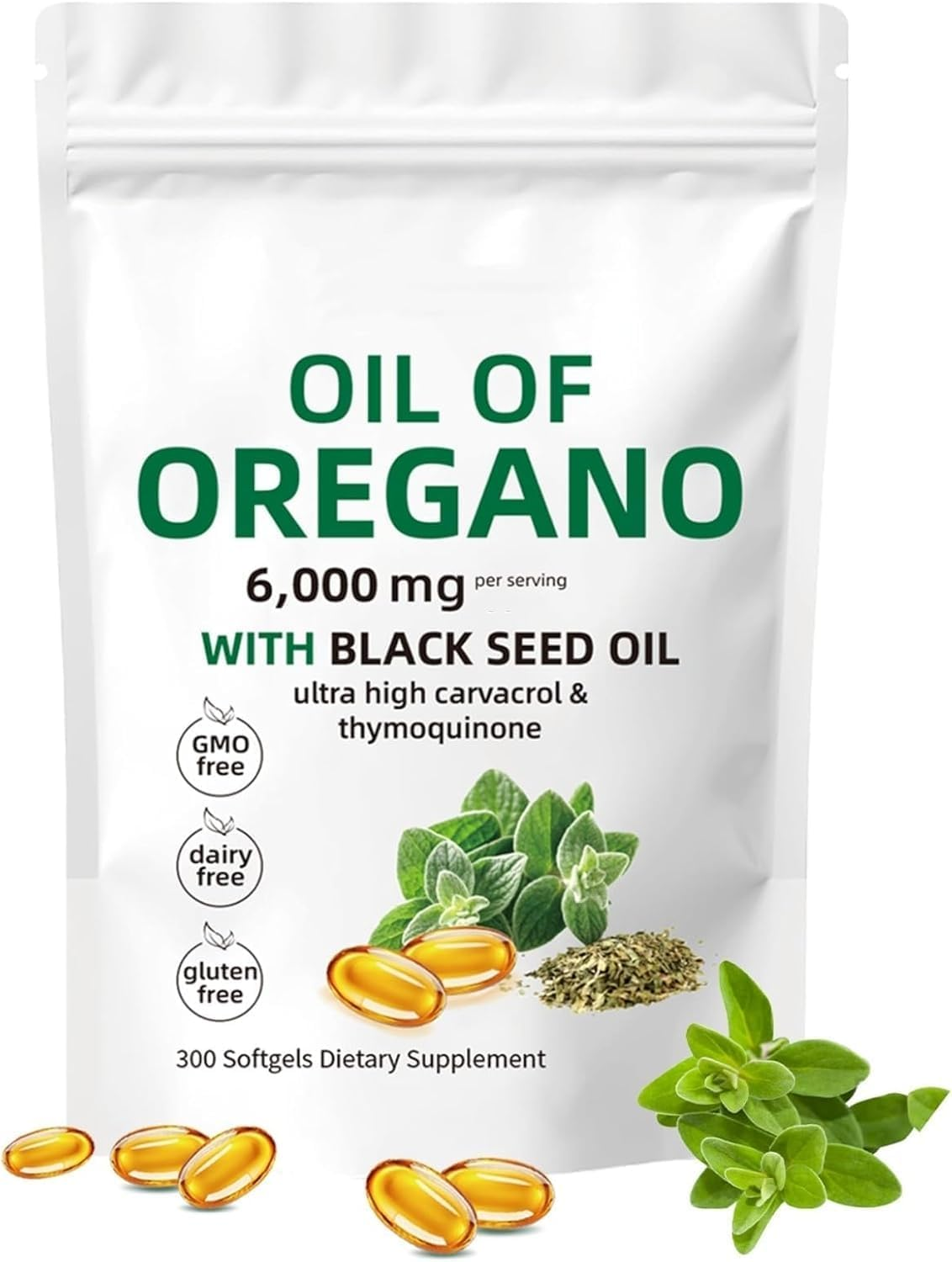 Oil of Oregano Softgels, 180 Softgel 2 in 1 6000Mg Oils of Oreganos with Black Seed Oil 200Mg, Organic Oregano Oil Supplement Capsules, Non-Gmo & Immune Support