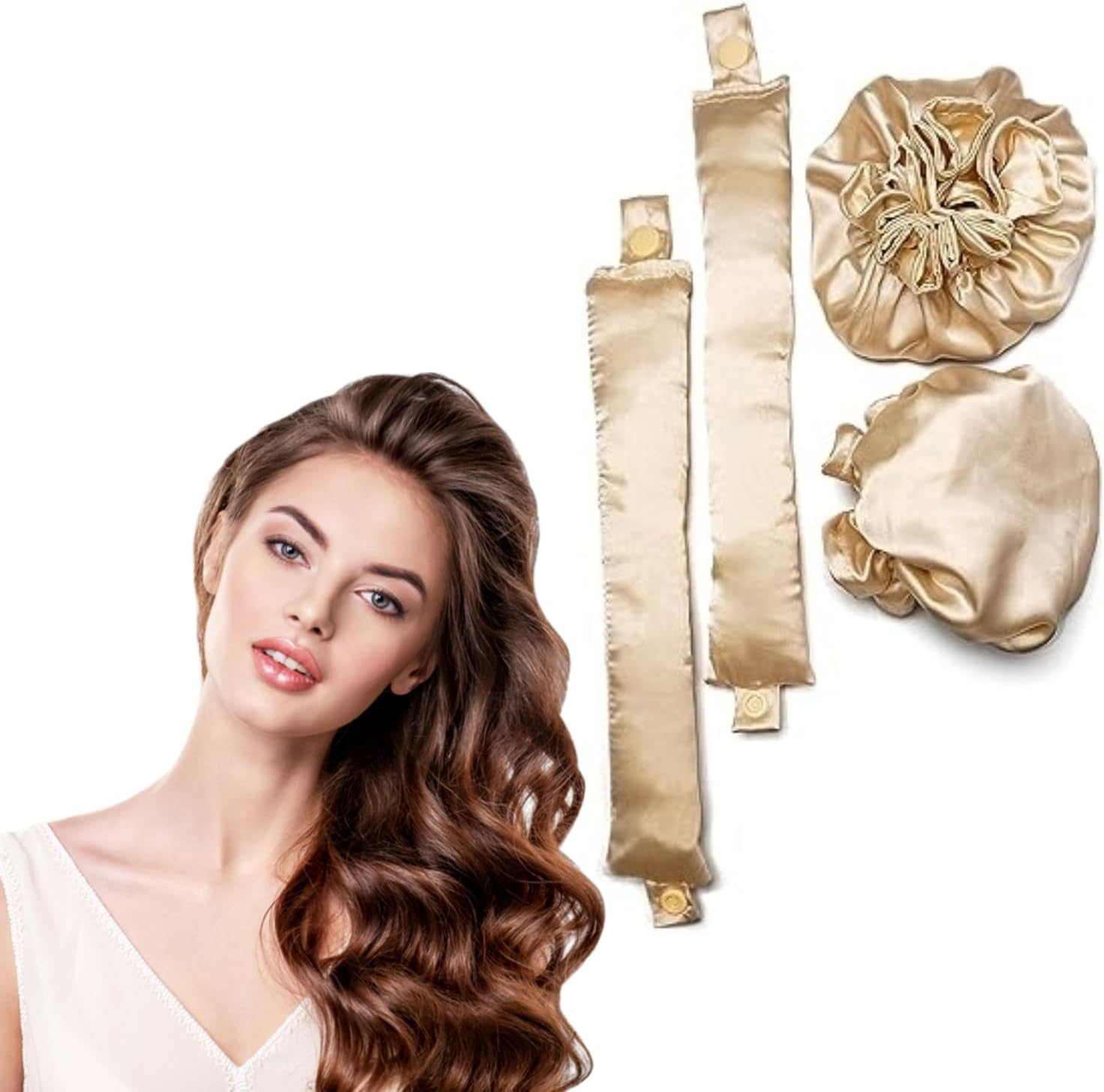 Satin Heatless Hair Curler 2Sets/4Pcs, Pillow Soft Rollers with Hair Caps, Soft Heatless Curling Rod Headband for All Hair Types, Hair Curlers to Sleep in (Black)