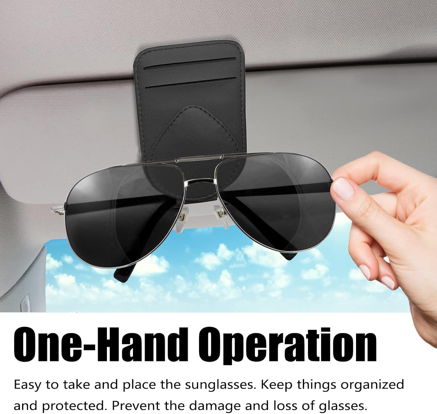 Sunglass and Card Holder for Car Visor, 2 Card Slots Visor Glasses Clip, Strong Magnetic Visor Holder, Visor Accessories for Cars SUV (Black 1Pc) image number 3