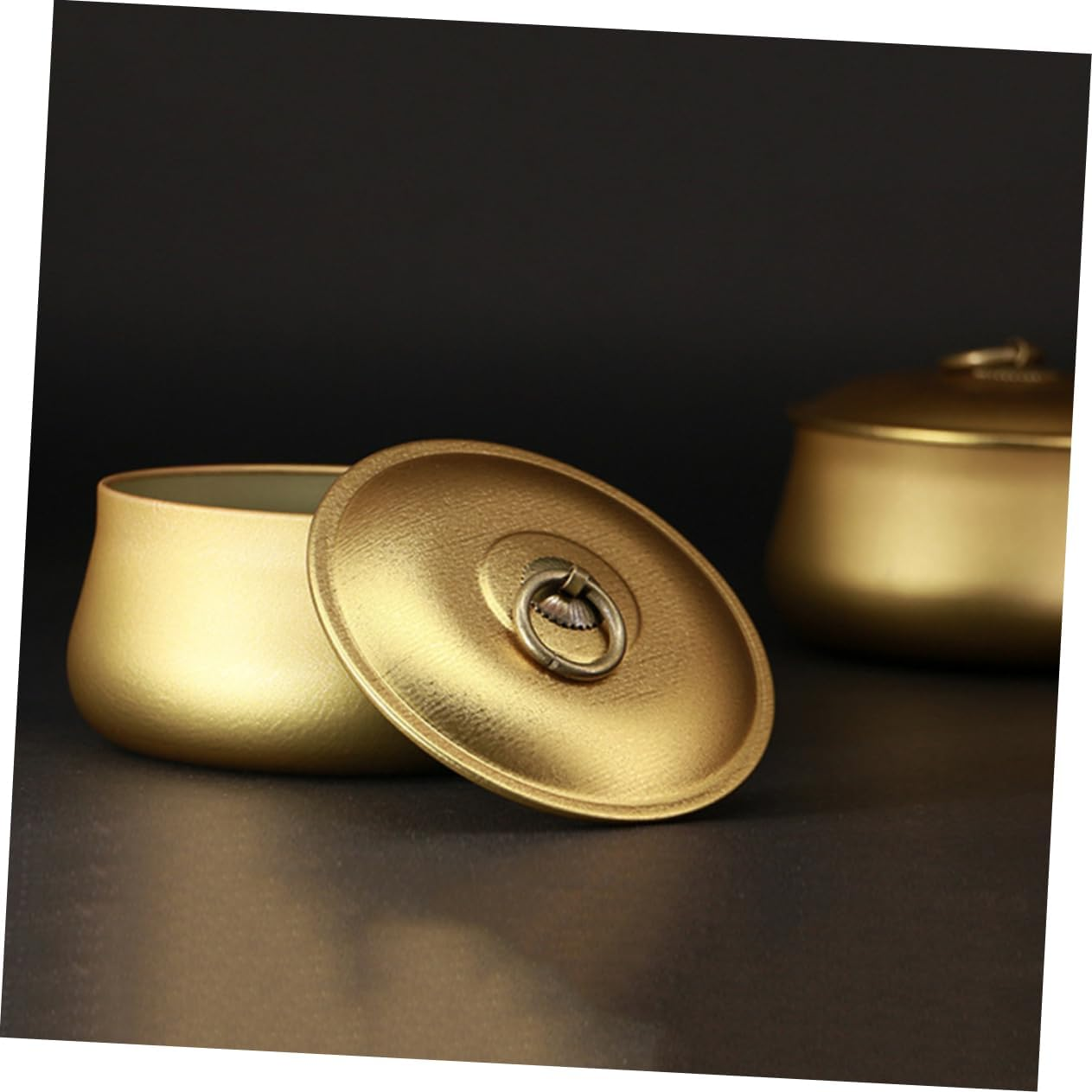 Hoement 2Pcs Mini Portable Iron Tea Storage Jar Sealed round Box for Tea for Home Use Compact Design for Easy Carrying and Storage Golden image number 3