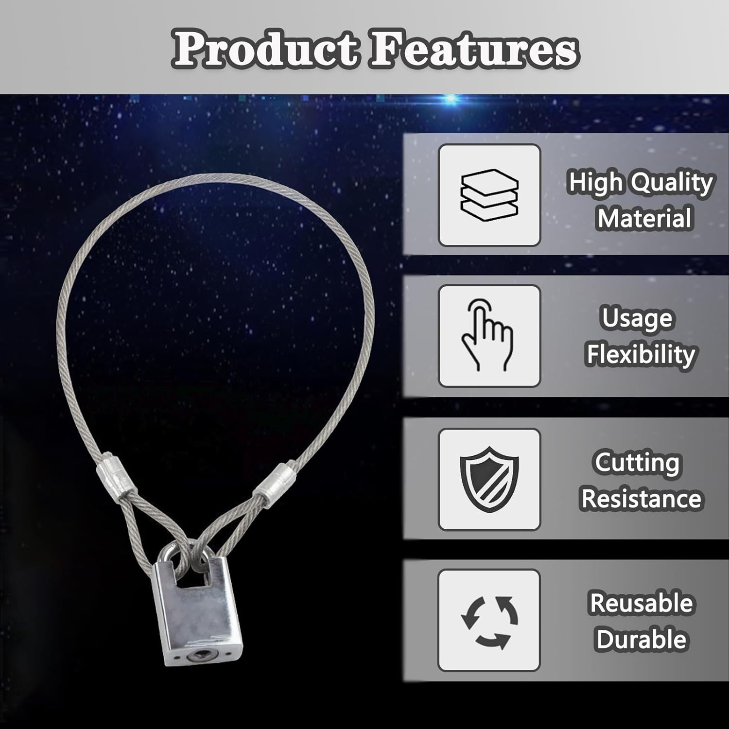 Stainless Steel Cable with Loops, Vinyl Coated Wire Rope Lanyard Lock Security Chains for Outdoor Gates, Stage Lighting, Luggage Lock Wire Rope with Loops 2Mm Thickness 12Inch Length - 5 Packs image number 3