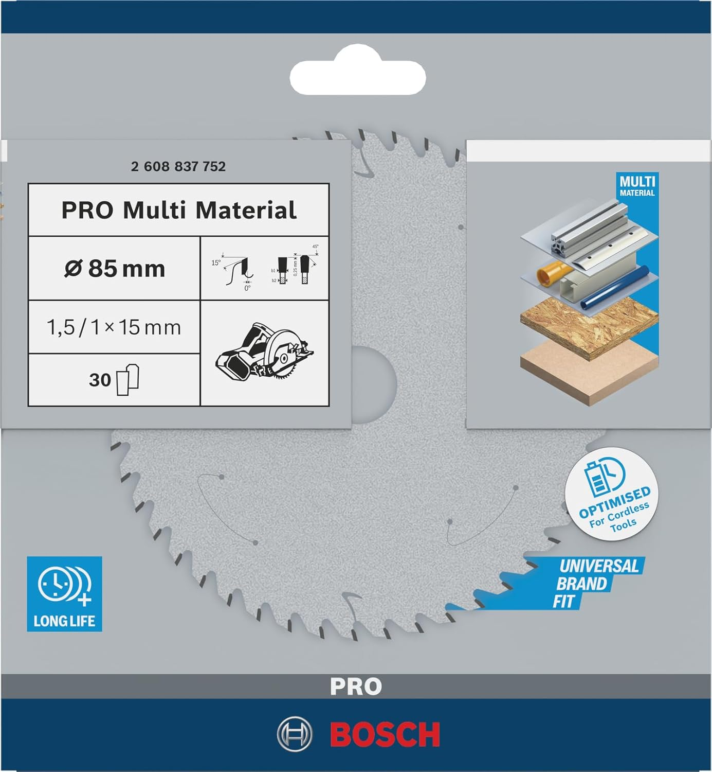 Bosch Professional Standard Circular Saw Blade for Multi Material (85 X 15 X 1.5 Mm, 30 Teeth, Accessories: Cordless Circular Saw) image number 3