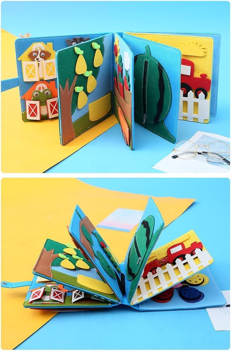 Montessori Busy Book for Toddlers Kids DIY Felt Quiet Book 3D Activities Cloth Story Book Preschool Learning Education Toys for Baby Boys Girls 3 4 5 6 Years Old Farm Theme Autism Sensory Gifts image number 1