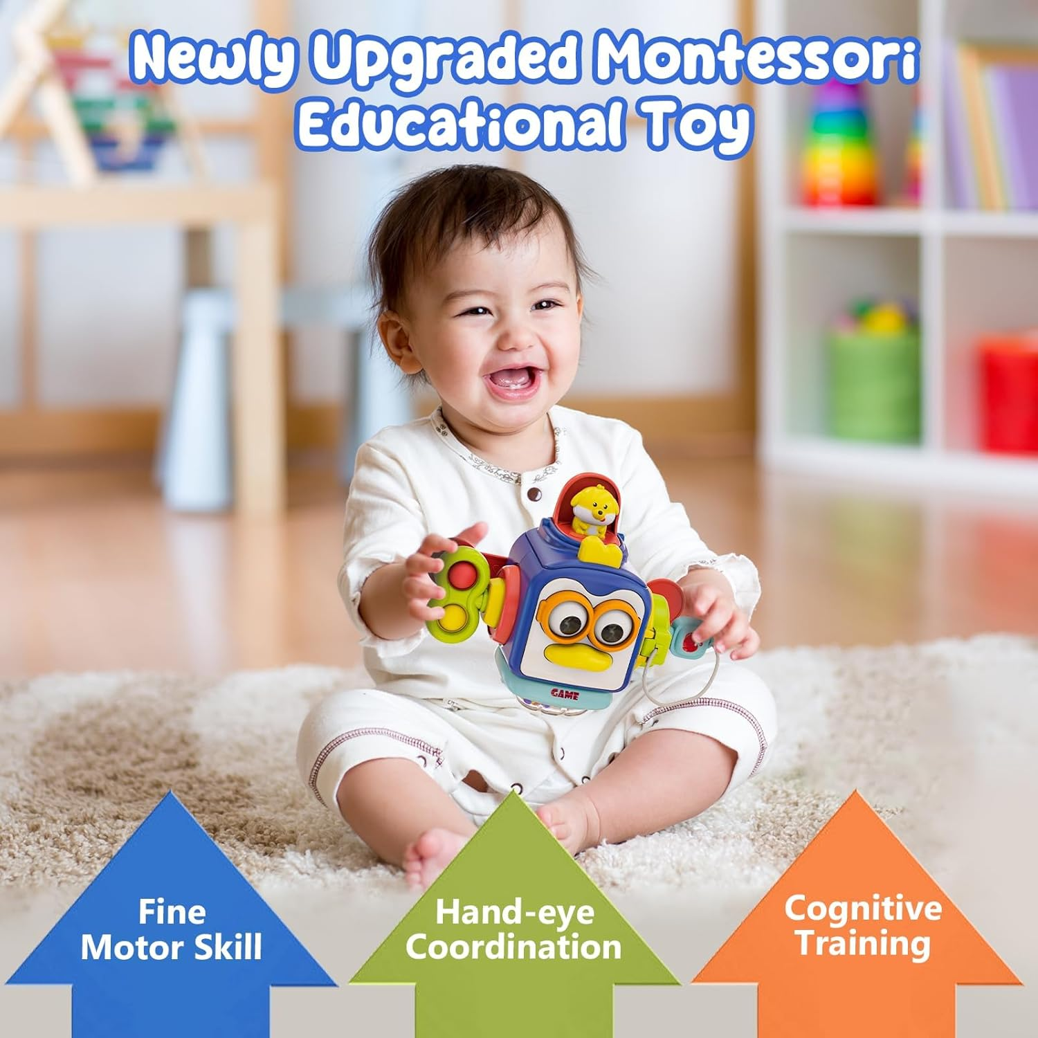 Montessori Toys for Toddlers 1-3 - Busy Board Cube Travel Toy, Educational Activity Cube for 1 Year Old, Sensory Learning Toys for Babies 12-18 Months image number 5
