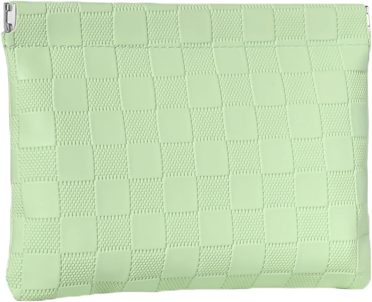 Ksriylm Black Plaid Leather Makeup Pouch for Women Small Make up Bag for Purse Self-Closing Waterproof Initial Checkered Makeup Cosmetic Bags Pouches for Purse Aesthetic Travel Toiletry Bag