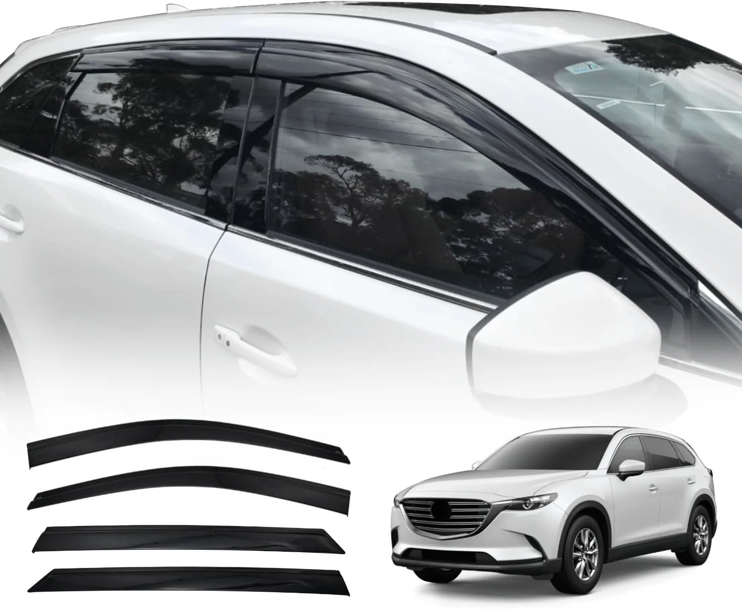 OAD4X4 Weathershields Compatible with Mazda CX9 2016-Onwards, Injection Weather Shields Window Visors Wind Deflectors Sun Rain Guard 4PCS Set image number 4