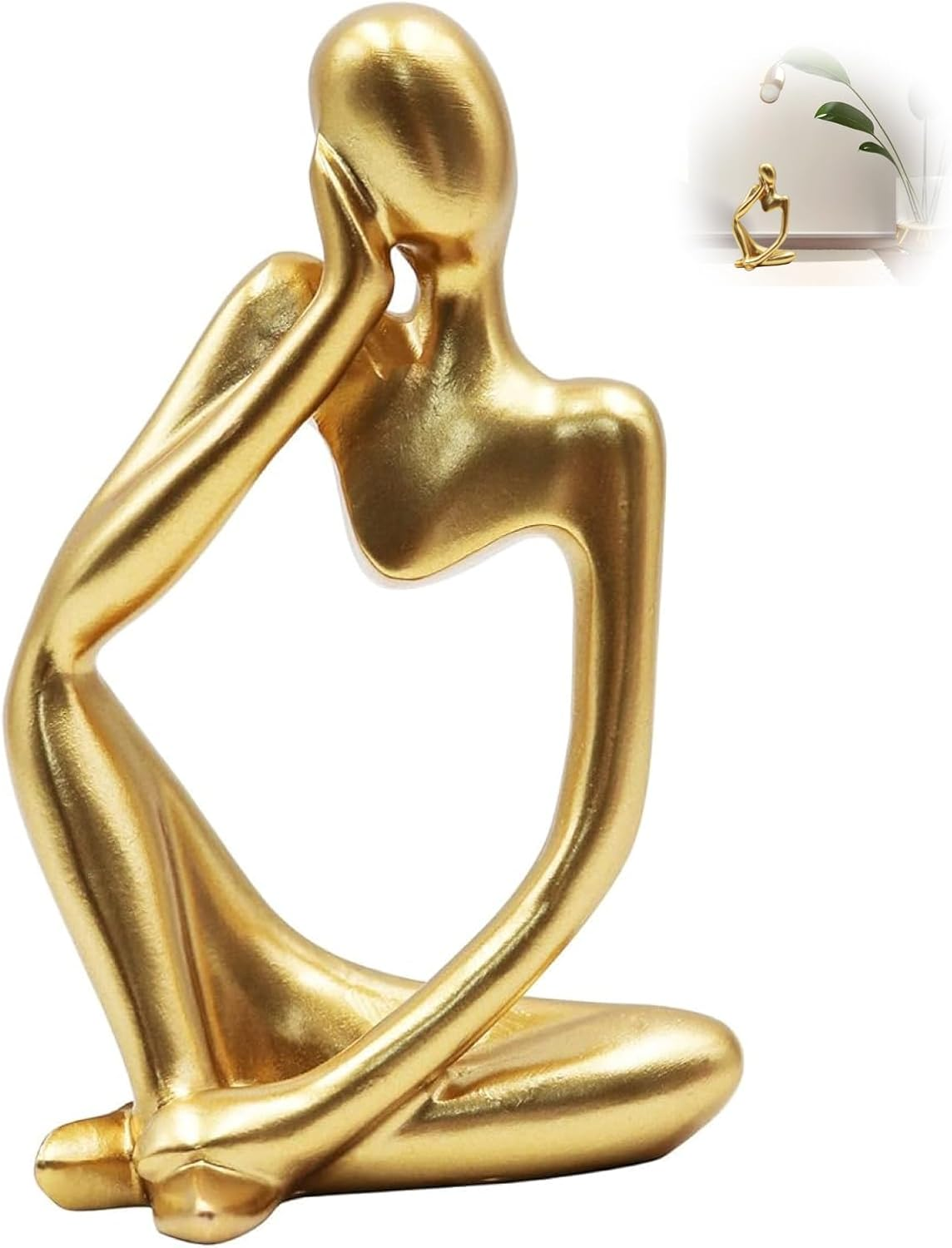 Elegant Gold Resin Thinker Statue Abstract Sculpture Ornament for Home and Office Decor, Unique Housewarming Gifts, Ideal Living Room, Desk, and Meeting Room Decoration Size 12.5 Cm image number 1