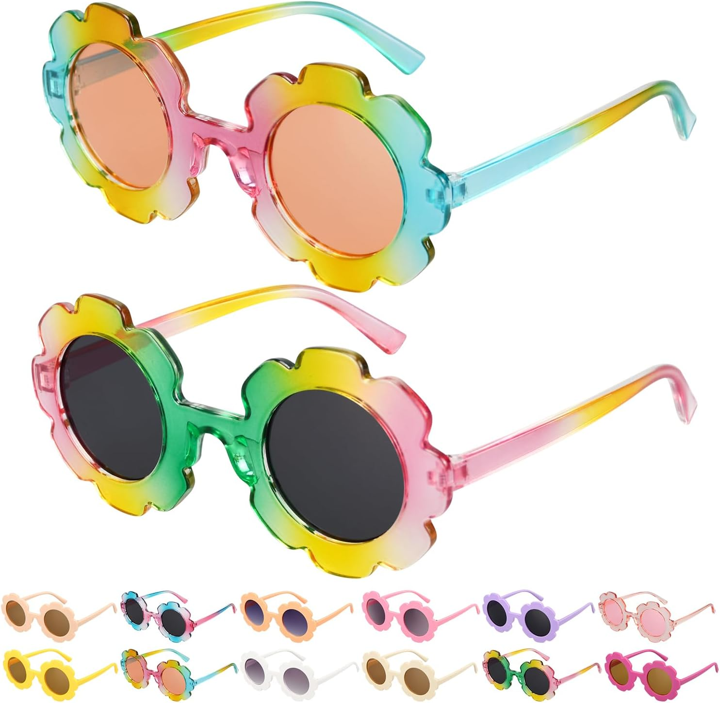 Mdvora 2/4/8/12/24 Pack round Flower Sunglasses Set, Outdoor Kids Sunglasses Kit, 12 Color Options Flower Sunglasses
