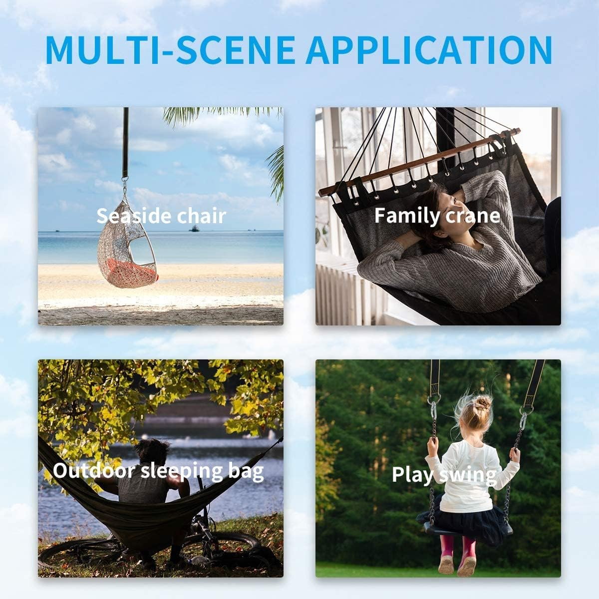 Tree Swing Hanging Straps Kit,Hammock Straps with Loops Set,Newly Upgraded Heavy Duty， Holds 2800 Lbs,5Ftx2Hammock Straps with 2 Locking Carabiners and 2 Tree Protectors,Carry Pouch Bag for Hammocks image number 3