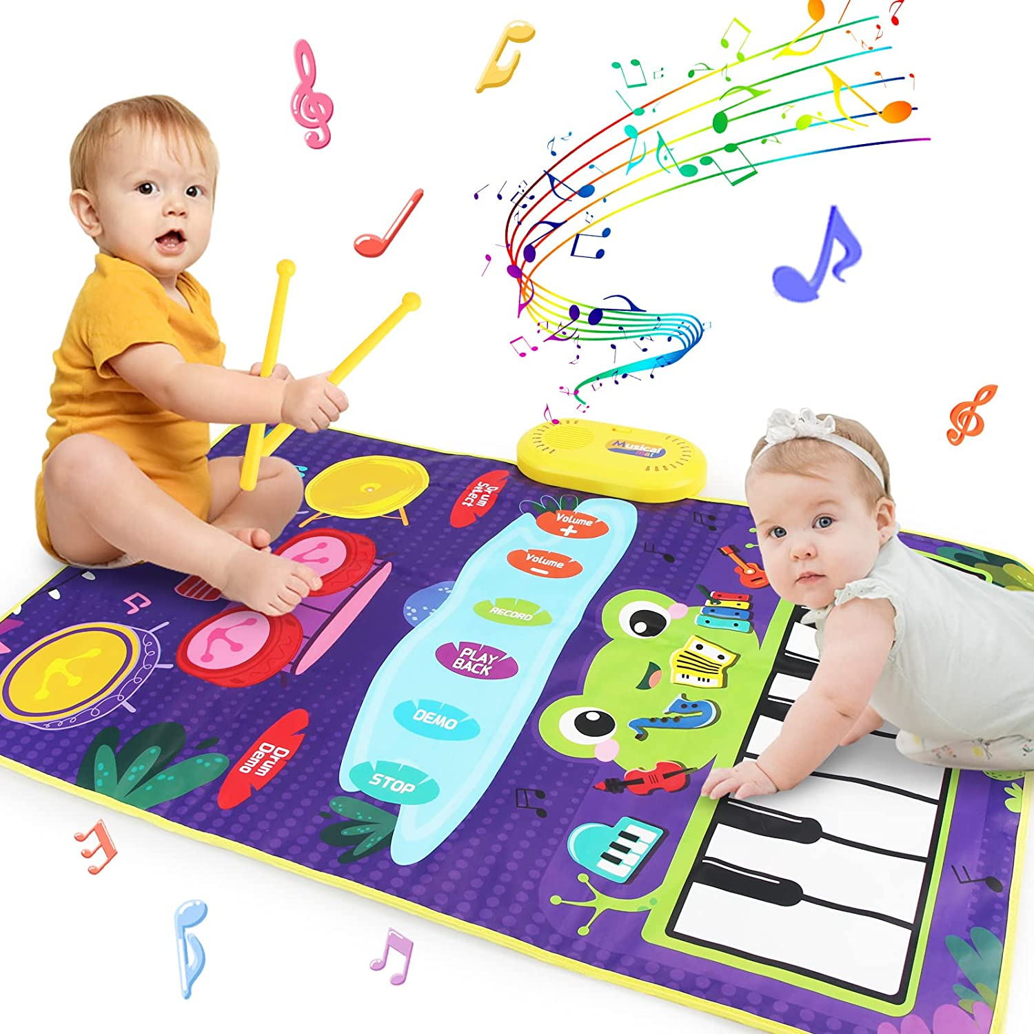 Joyfia Kids Musical Mat, Piano Keyboard & Jazz Drum 2 in 1 Music Toys for Toddlers Touch Play, Floor Musical Playmat with 6 Instrument Sounds, Education Learning Toys Gifts for 3 Year Old Girls Boys image number 5