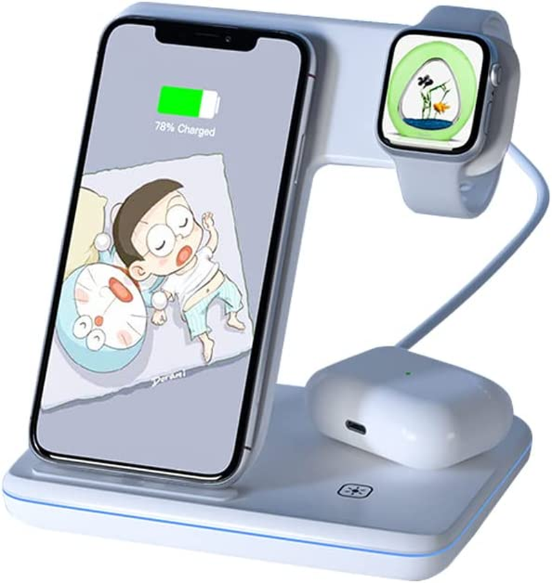 KIYOSAKI Wireless Charger, 3 in 1 Charging Station, Charging Dock for Airpods and Airpods Pro, Watch Stand for Apple Watch, Qi Fast Charging Stand for Iphone Samsung Galaxy and All Qi-Enabled Devices image number 1