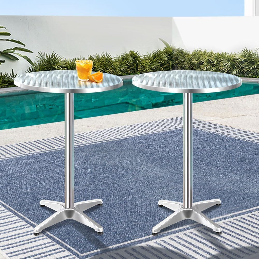 Gardeon 2Pcs Outdoor Bar Table Furniture Adjustable Aluminium Cafe Table Round image number 3