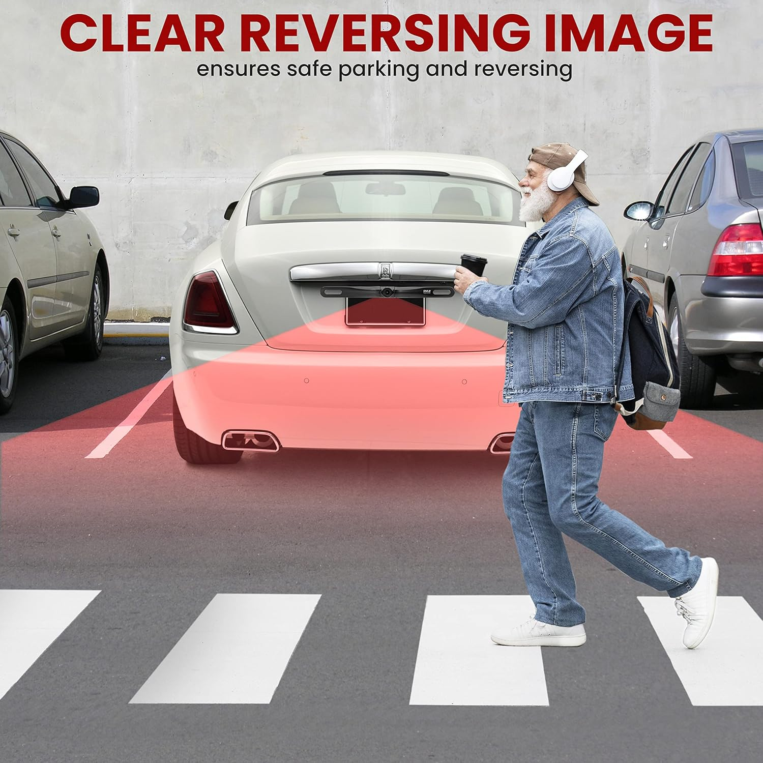 Pyle PLCM18BC License Plate Mount Rear View Backup Parking Reverse Camera, Built-In Distance Scale Lines, Night Vision Waterproof Cam, Zinc Black Chrome - Chrome image number 5