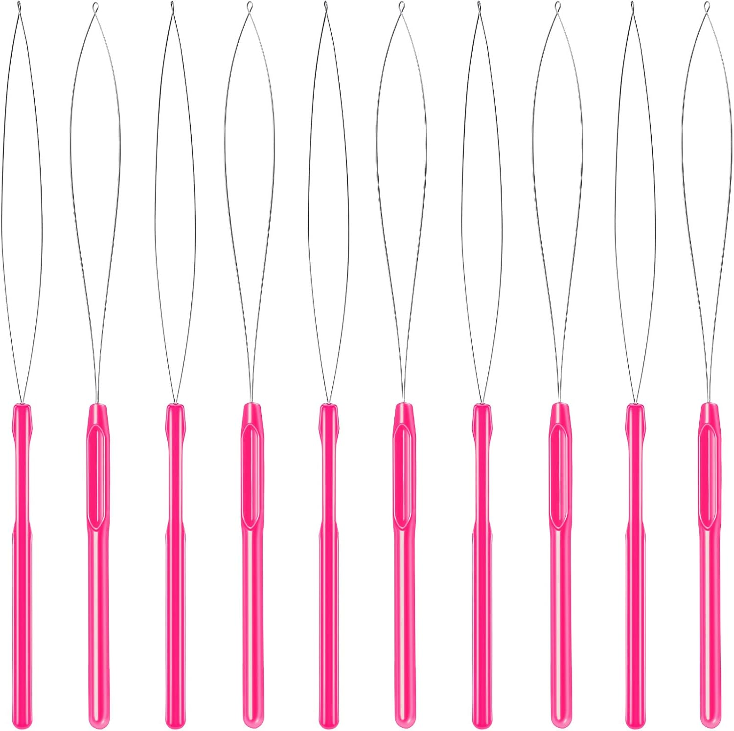 10 Pieces Hair Extension Loop Needle Threader Pulling Hook Tool and Bead Device Tool Black Loop Threader for Hair or Feather Extensions (Black)