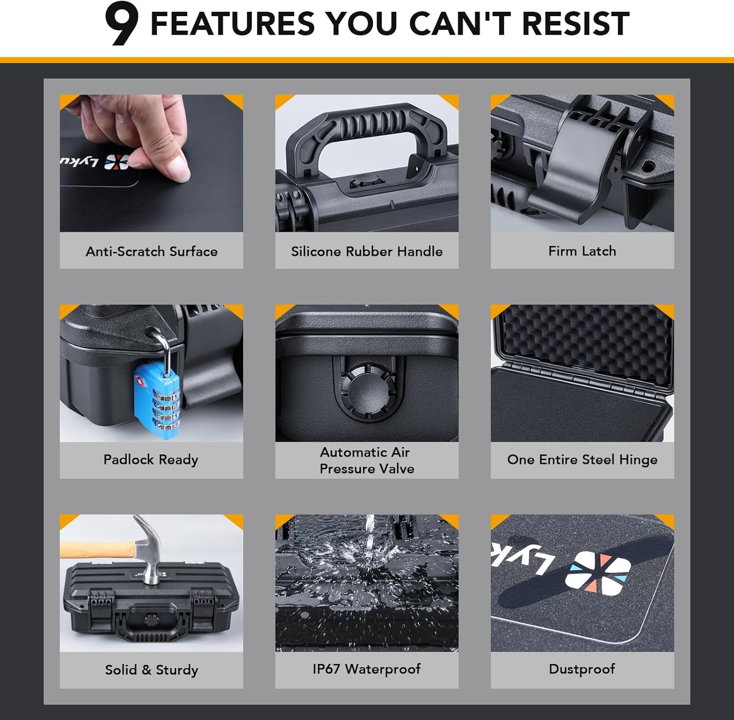 Lykus HC-3011 Waterproof Hard Case with Customisable Foam, Interior Size 31X13.9X8.9 Cm, Suitable for Short Slim Items image number 5