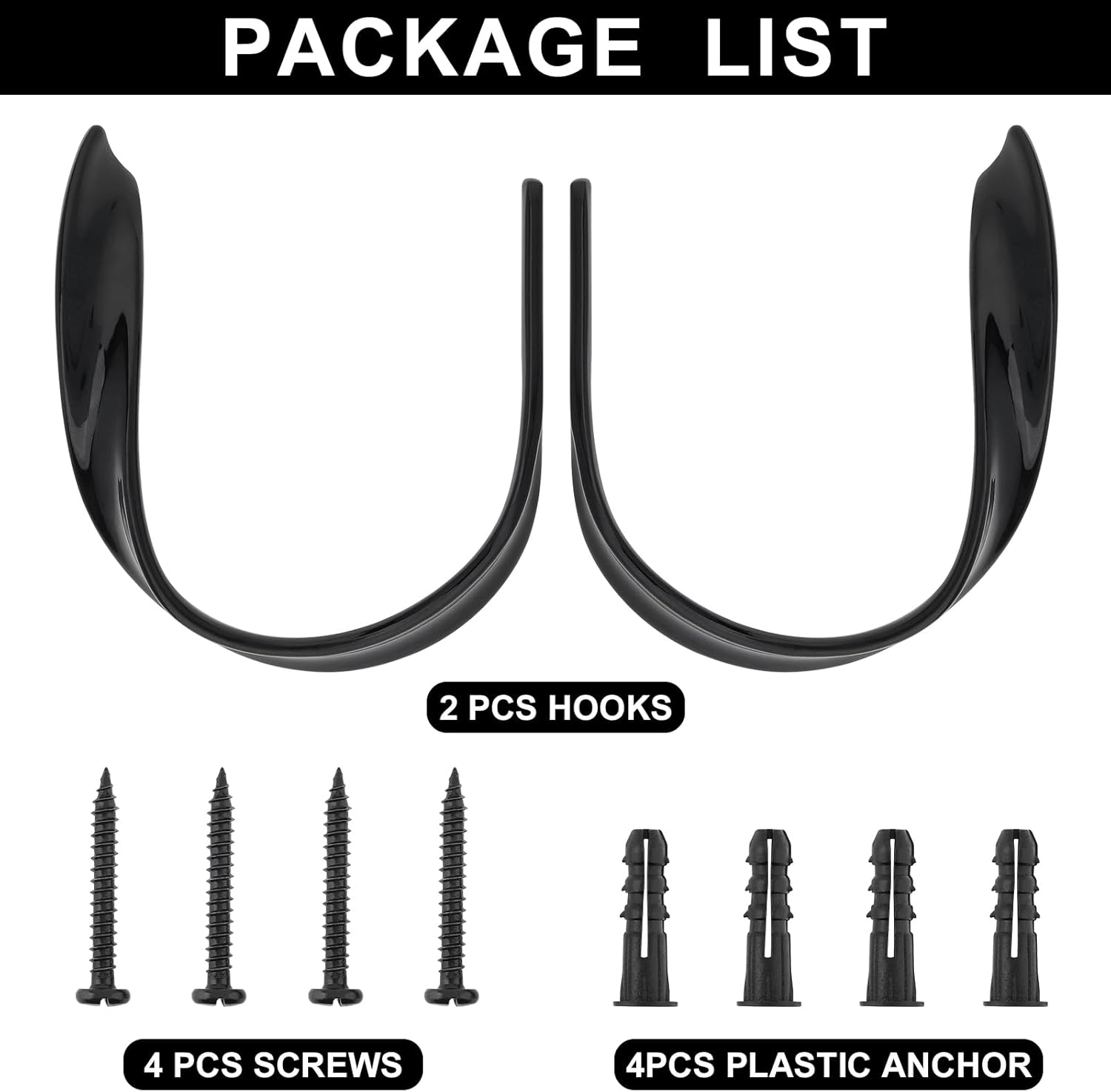 HOJLKLD 2 Pack Curtain Holdbacks, Aluminum Alloy Wall Mounted Decorative Drapery Tiebacks with Screws and Anchors, Heavy Duty U-Shape Wave Window Curtain Hooks for Home Decor (2, Black) - 2, Silver image number 4